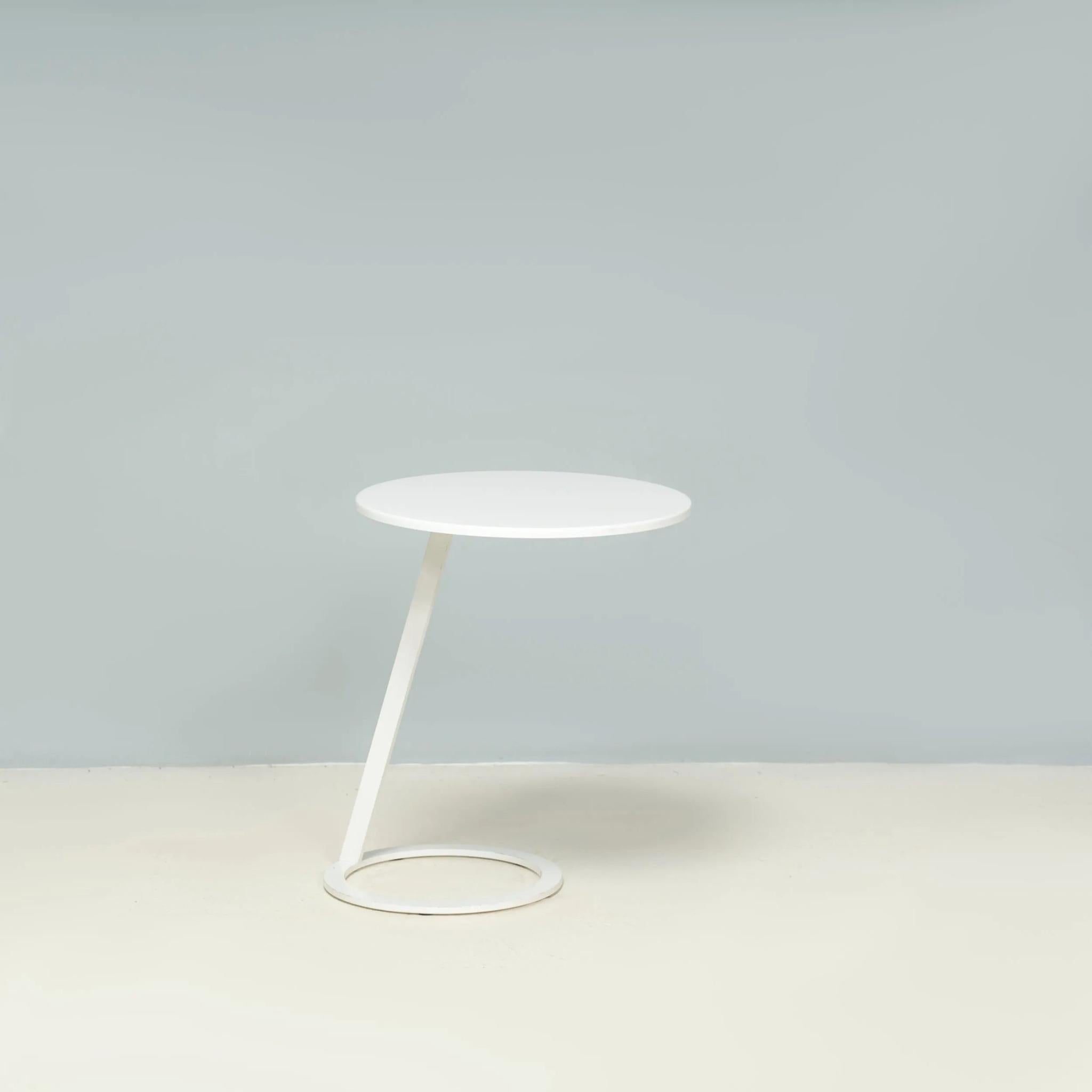 Originally designed by Alban-Sébastien Gilles for Ligne Roset in 2002, the Good Morning side table is a fantastic example of minimalist contemporary design.

Constructed from metal with a white lacquer finish, the pedestal table sits on a circular