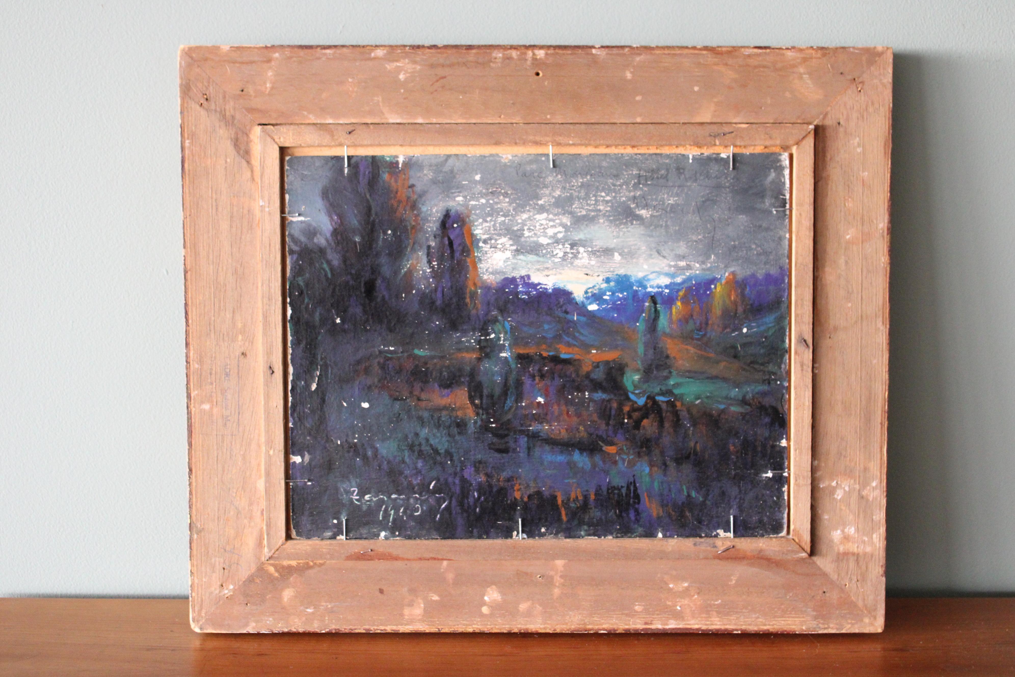 Vintage Landscape Oil Painting of a Chateau & Park, signed and dated 1944 For Sale 8