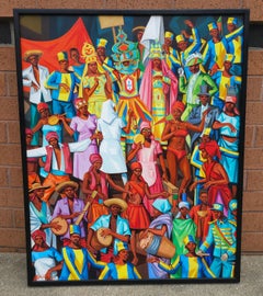 Albano Neves E. Sousa (Angolan, 1921–1995), Villagers, Oil On Canvas, Signed