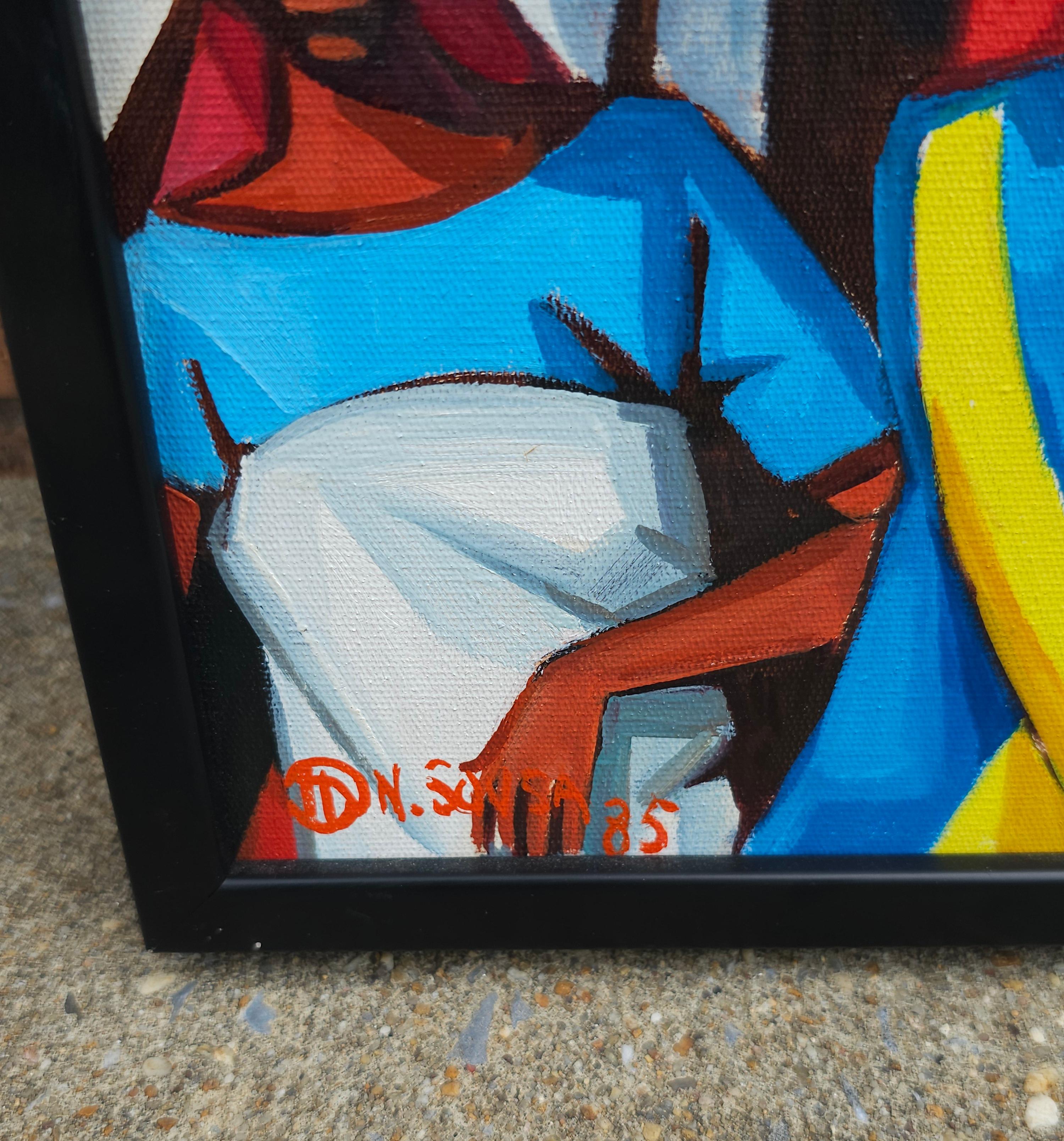 Albano Neves E. Sousa (Angolano, 1921-1995), Abitanti del villaggio, Olio su tela, Firmato In condizioni ottime in vendita a Germantown, MD