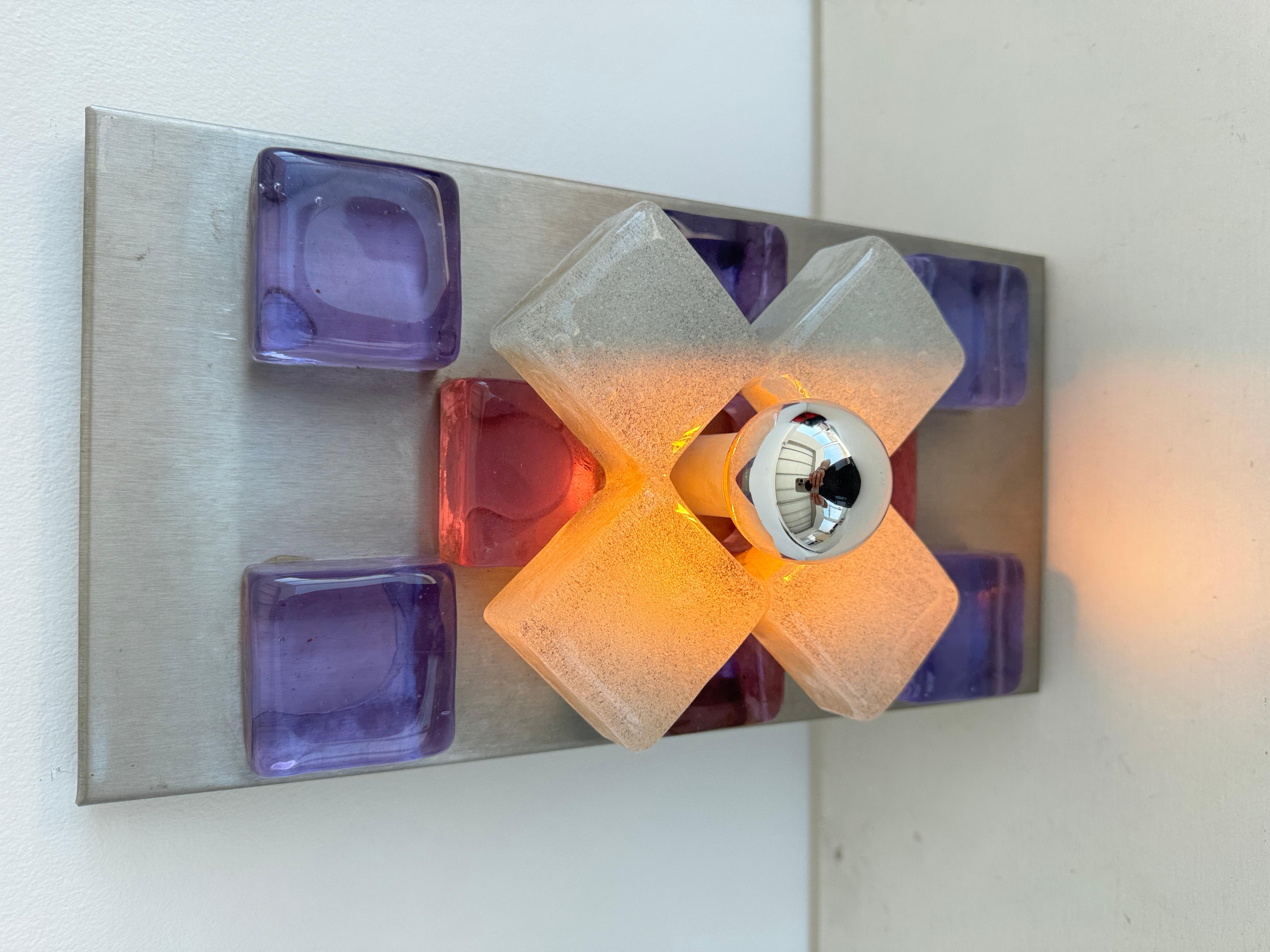 Albano Poli Lámpara de aluminio de cristal de Murano amatista Brutalista italiana Años 60 en venta 7