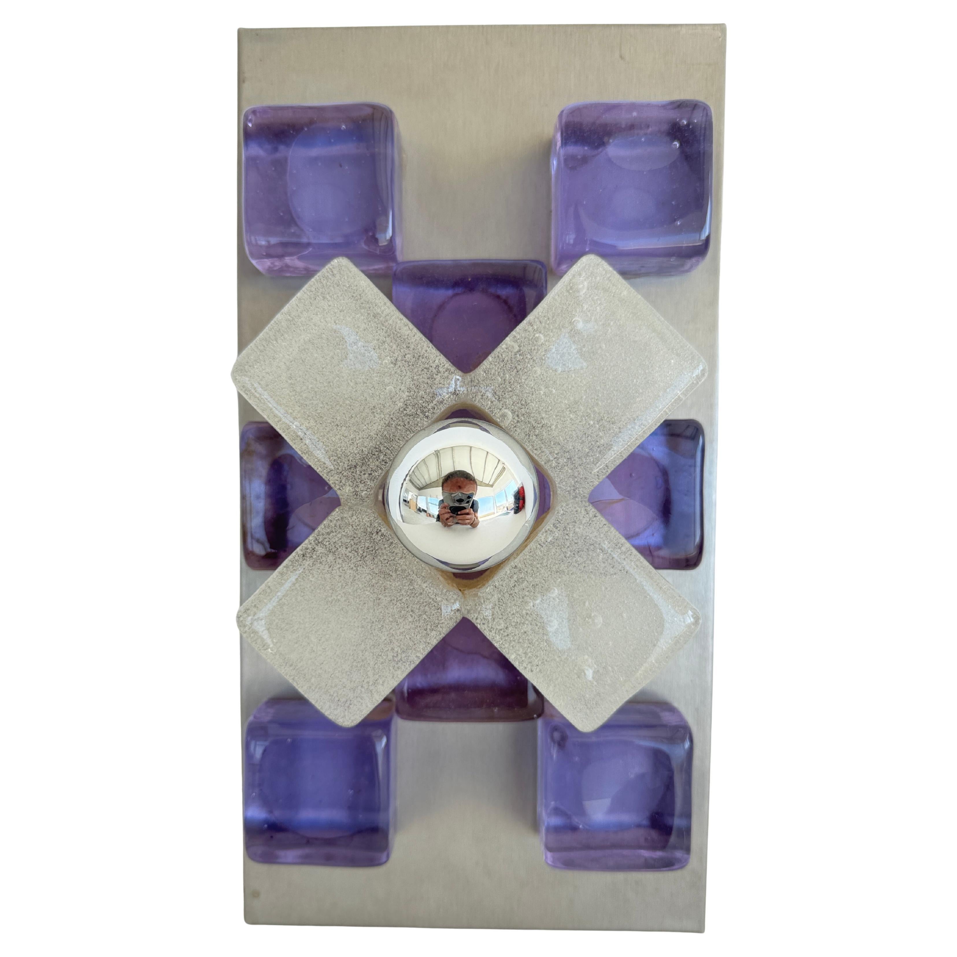Albano Poli Lámpara de aluminio de cristal de Murano amatista Brutalista italiana Años 60 en venta