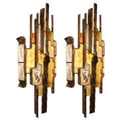 Vintage Albano Poli Pair of Murano Glass and Iron Brutalist Sconces 1960s 