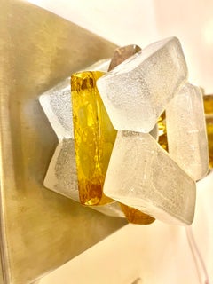 1970s Italian Murano and Stainless Steel Sculptural Wall Sconces/ Appliques