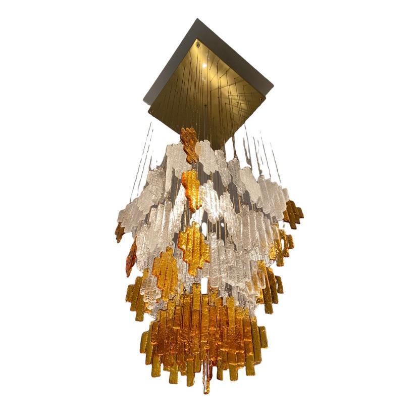 Fin du 20e siècle Lampe à suspension Albano Poli Cascade en verre de Murano par Poliarte en vente