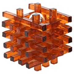 Albano Poli for Poliarte "Jenga" Orange Glass Table Lamp, Italy 70s