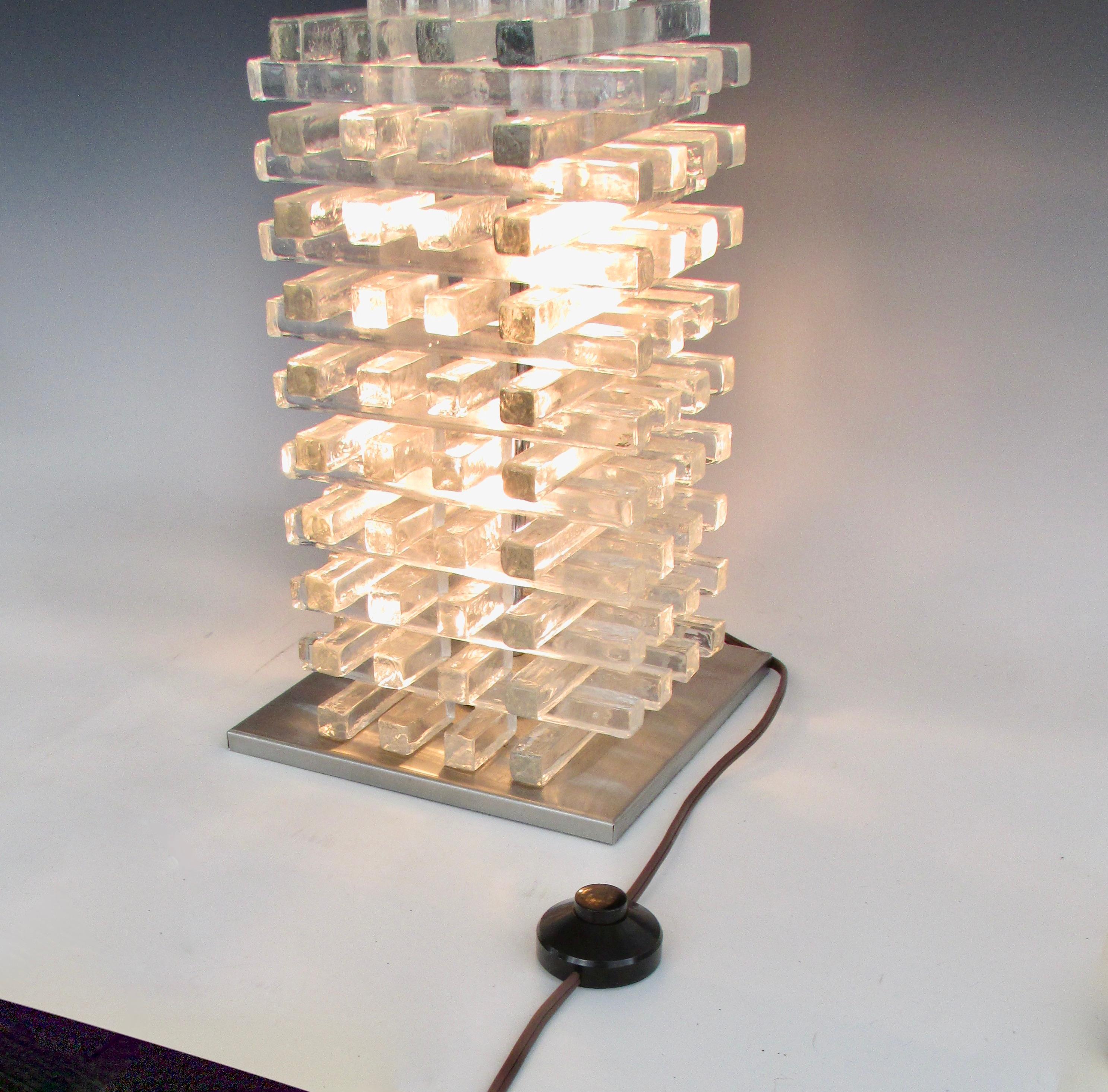 Albano Poli pour Poliarte Jenga, lampe de bureau en verre italien transparent empilée en vente 4