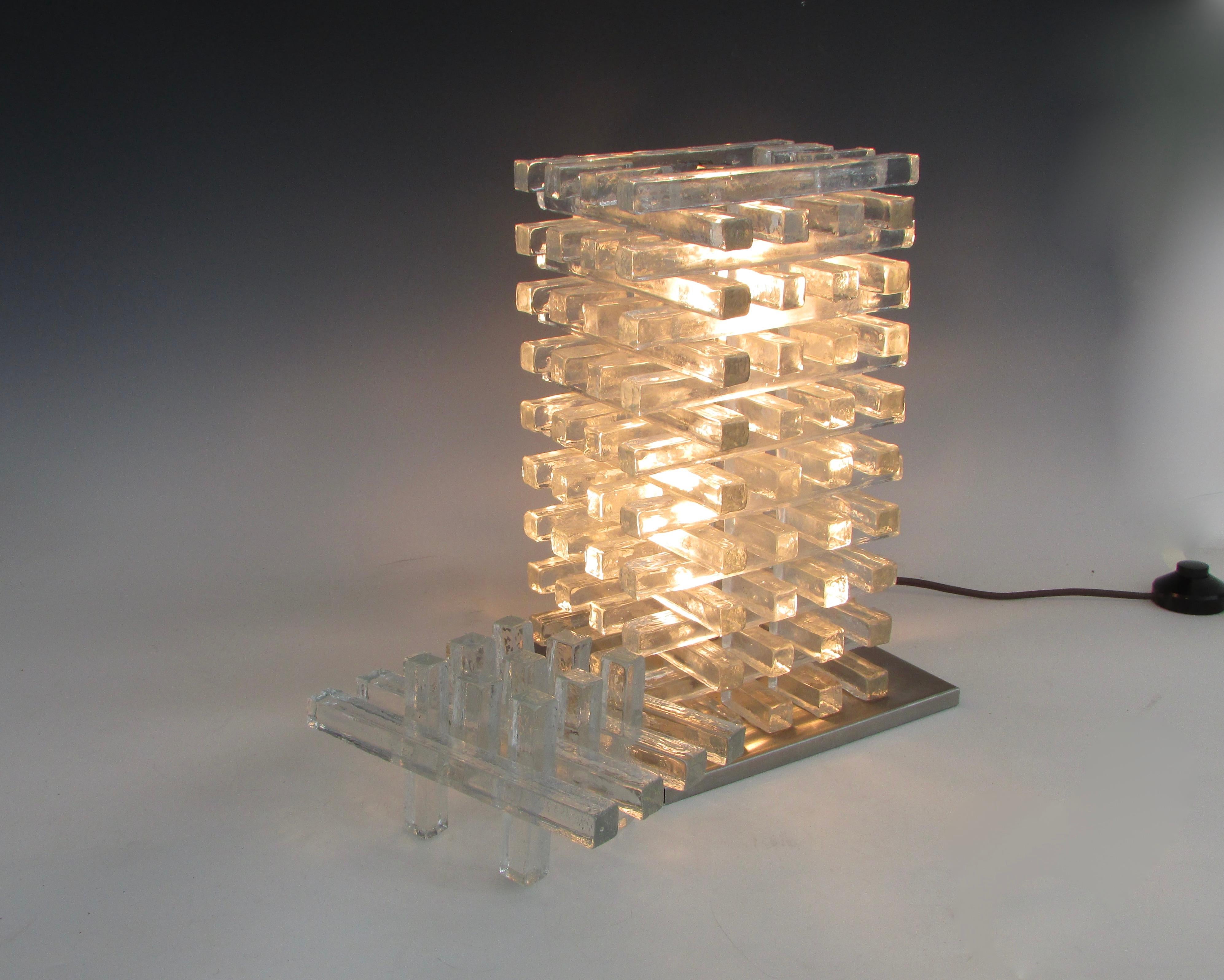 Albano Poli pour Poliarte Jenga, lampe de bureau en verre italien transparent empilée en vente 7