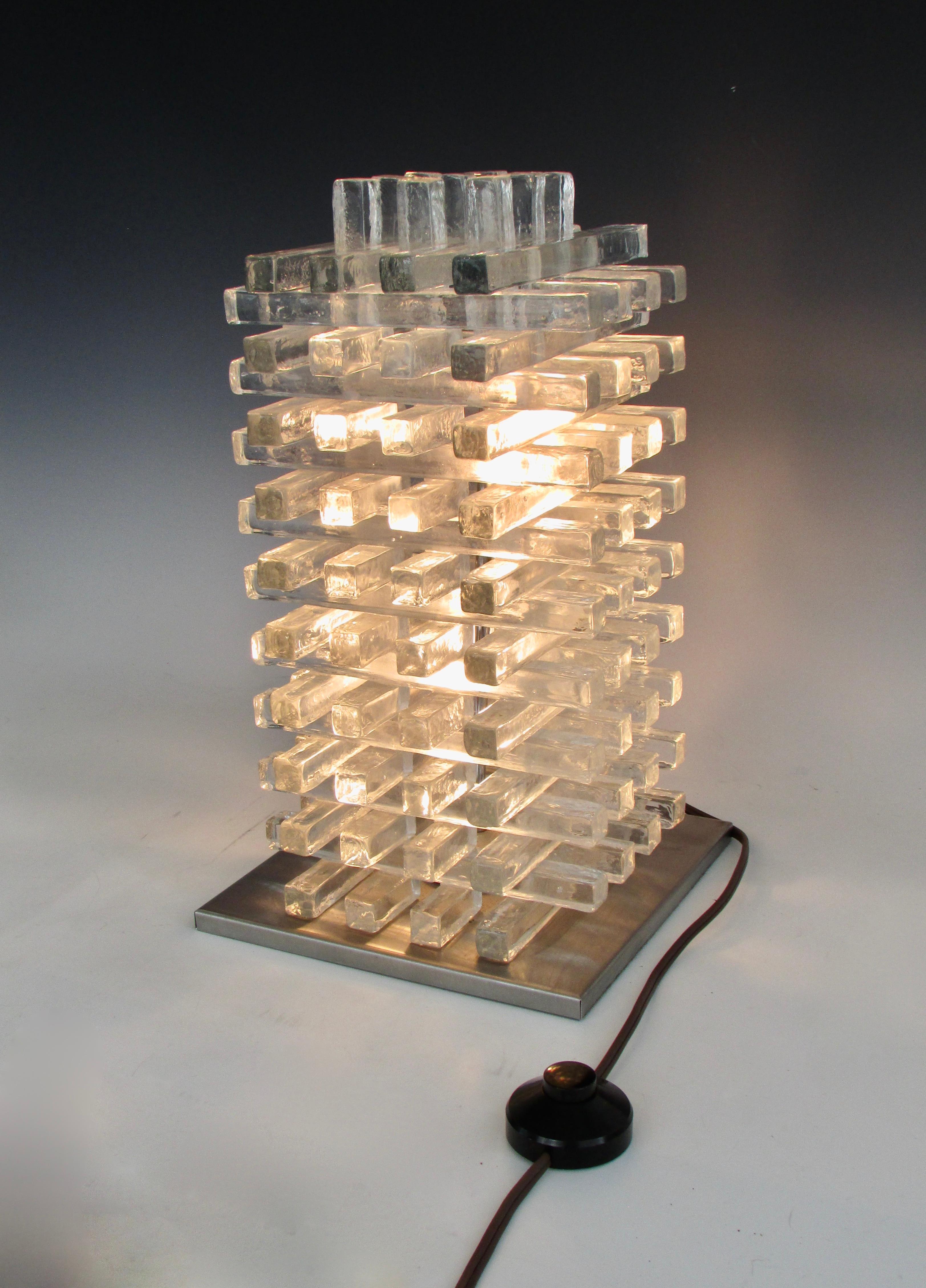 Albano Poli para Poliarte Lámpara de sobremesa apilable de cristal italiano transparente Jenga Hecho a mano en venta
