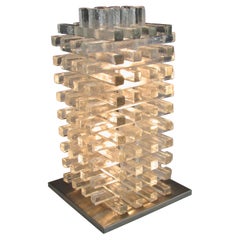 Albano Poli pour Poliarte Jenga, lampe de bureau en verre italien transparent empilée