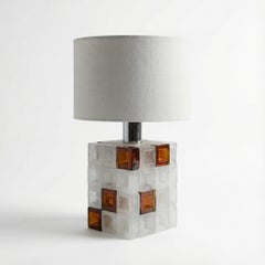 Albano Poli per Poliarte Lampada a cubo in vetro di Murano Ambra e ghiaccio 1960s