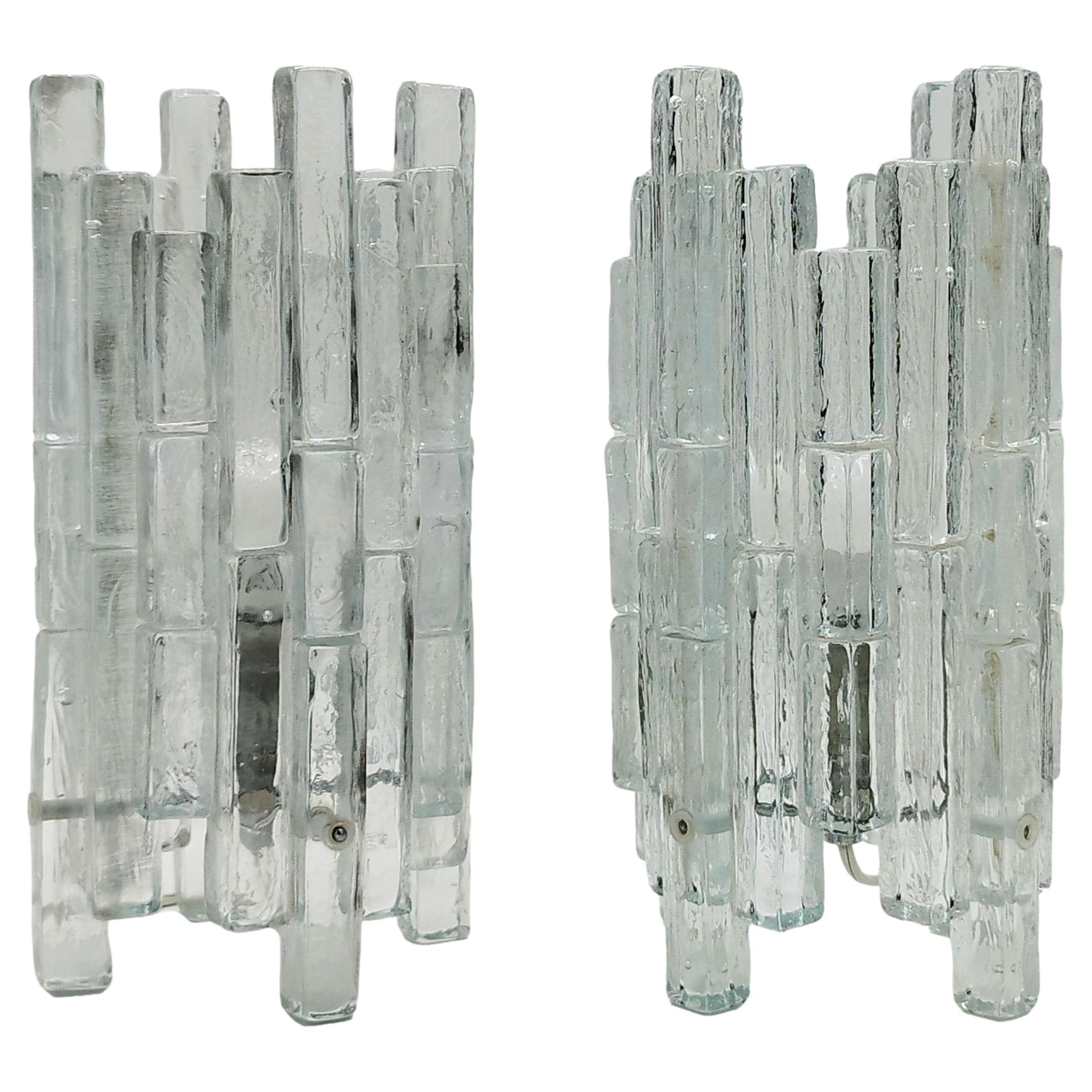 Albano Poli for Poliarte Pair of Hammered Glass Ice Table Lamps, Italy 1970s
