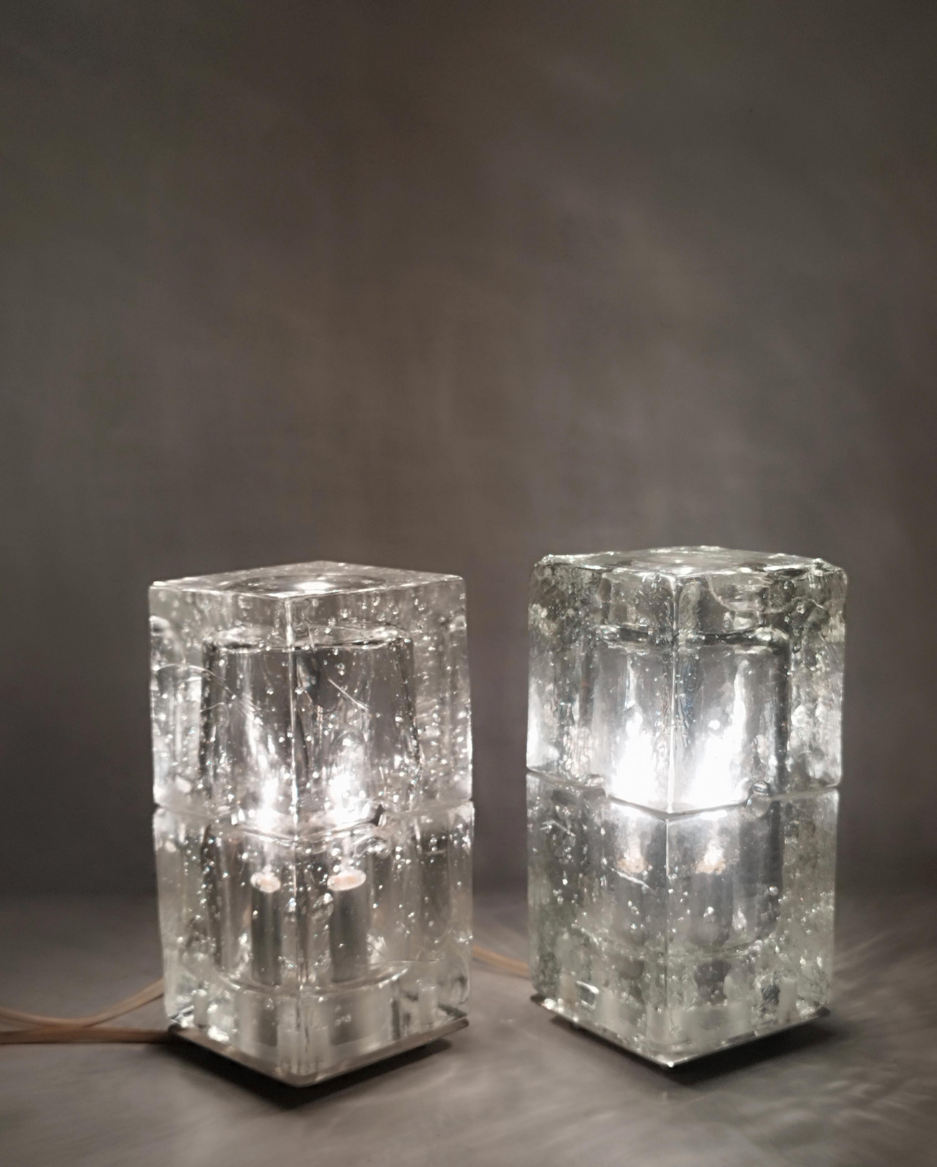 Milieu du XXe siècle Albano Poli pour Poliarte paire de lampes de bureau en verre de Murano, Italie, années 1960 en vente
