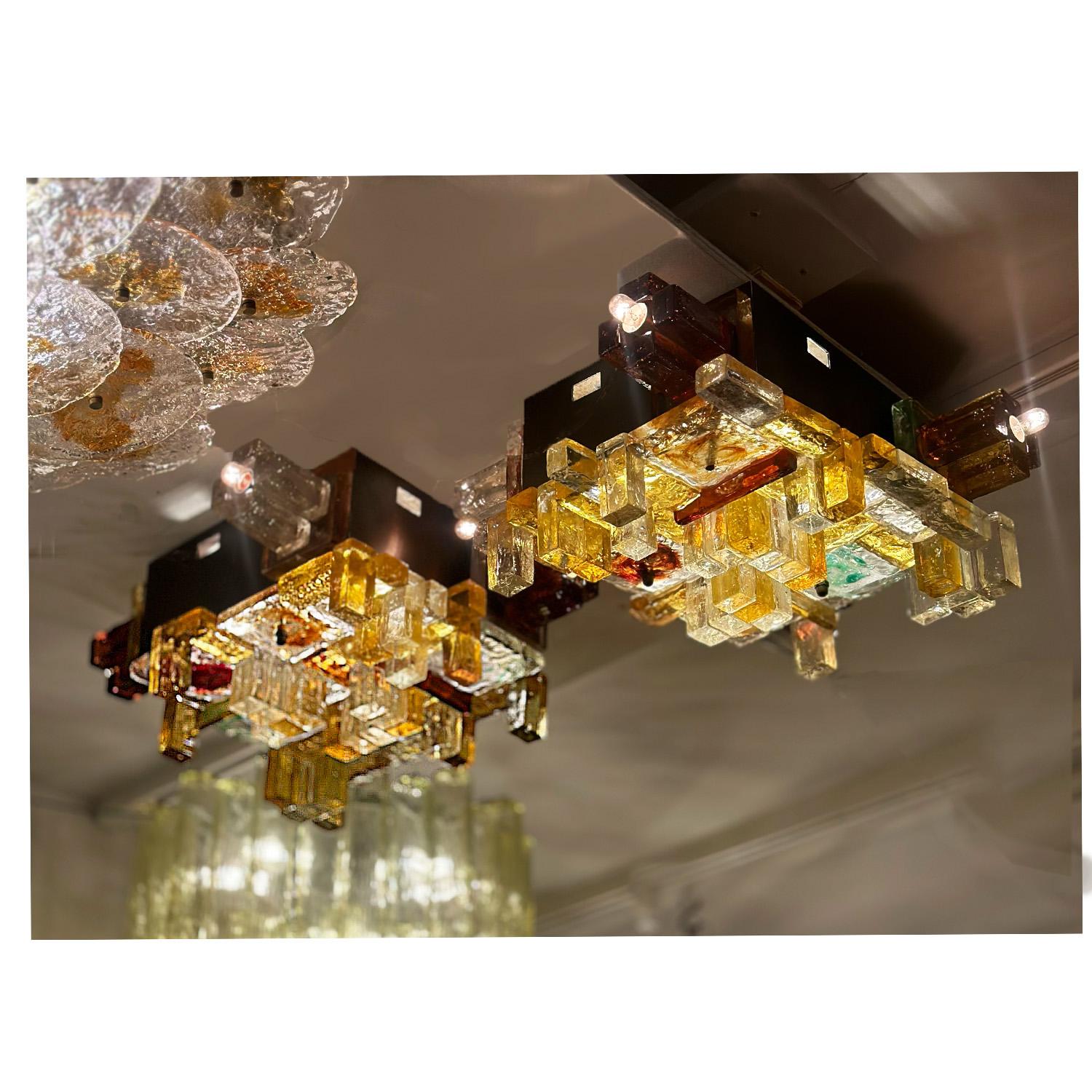Albano Poli para Poliarte, Raras lámparas empotradas de cristal artístico de Murano, años 70 Italiano en venta