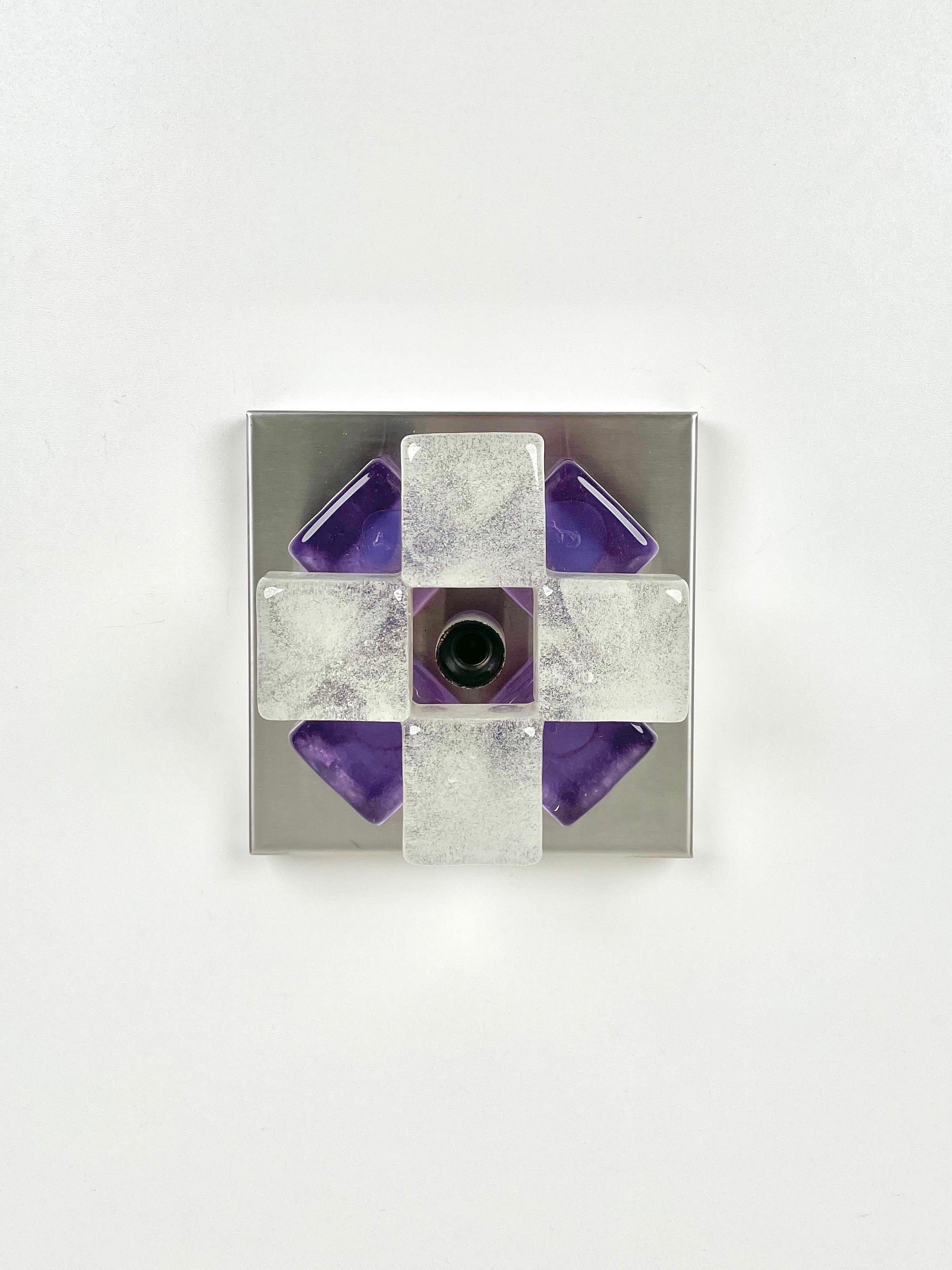 Albano Poli for Poliarte Sconce Wall Lamp Murano Glass & Steel, Italy, 1970s For Sale 2