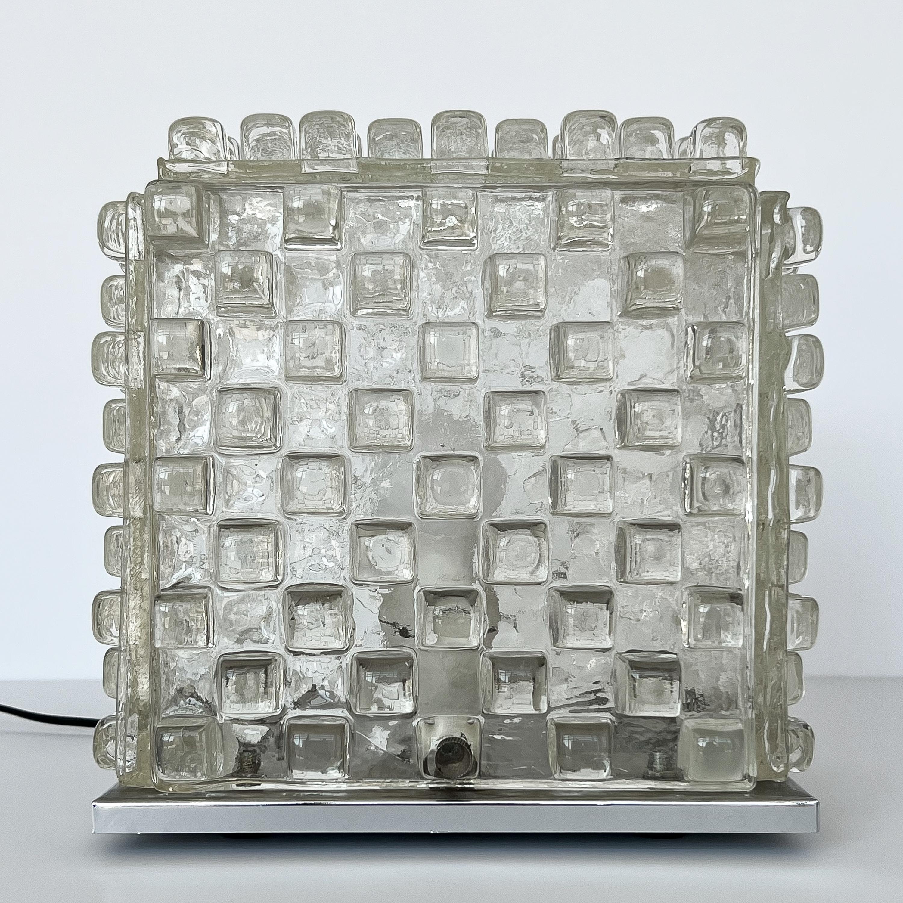 Italian Albano Poli Glass Cube Sculptural Table Lamp for Poliarte