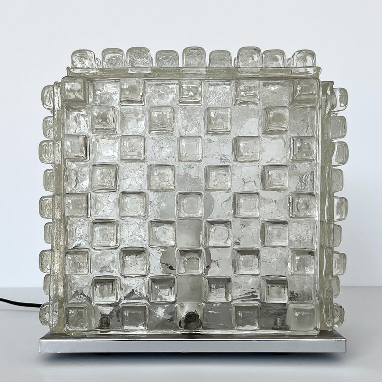 Italian Albano Poli Glass Cube Sculptural Table Lamp for Poliarte For Sale