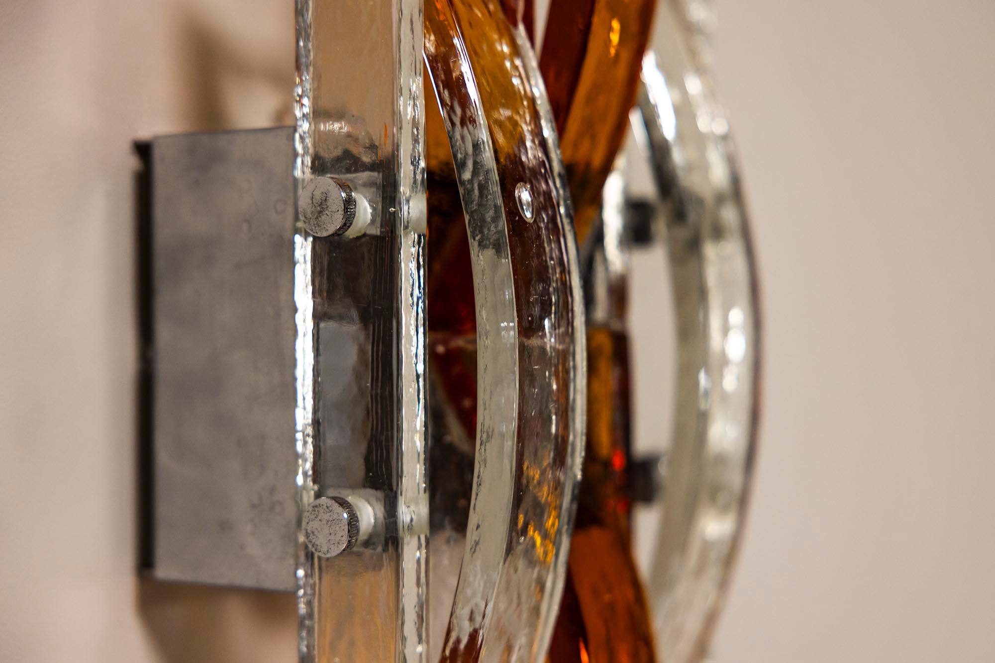 Albano Poli Large Wall Applique in Amber and Transparent Murano glass, Italy 197 For Sale 4