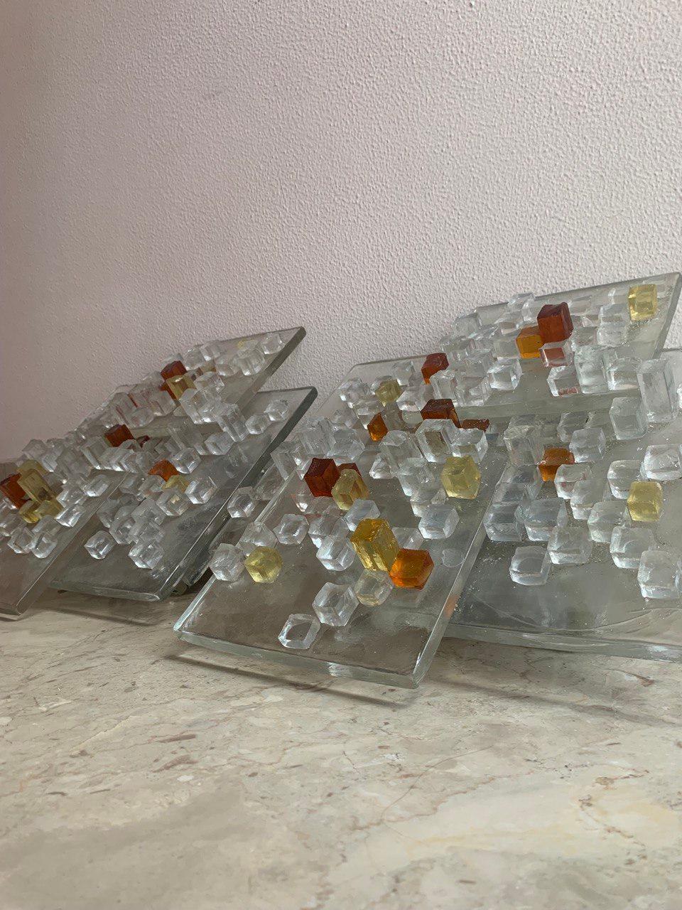 Paar große Wandlampen aus gehämmertem Glas Albano Poli für Poliarte 1970er Jahre. (Italian)