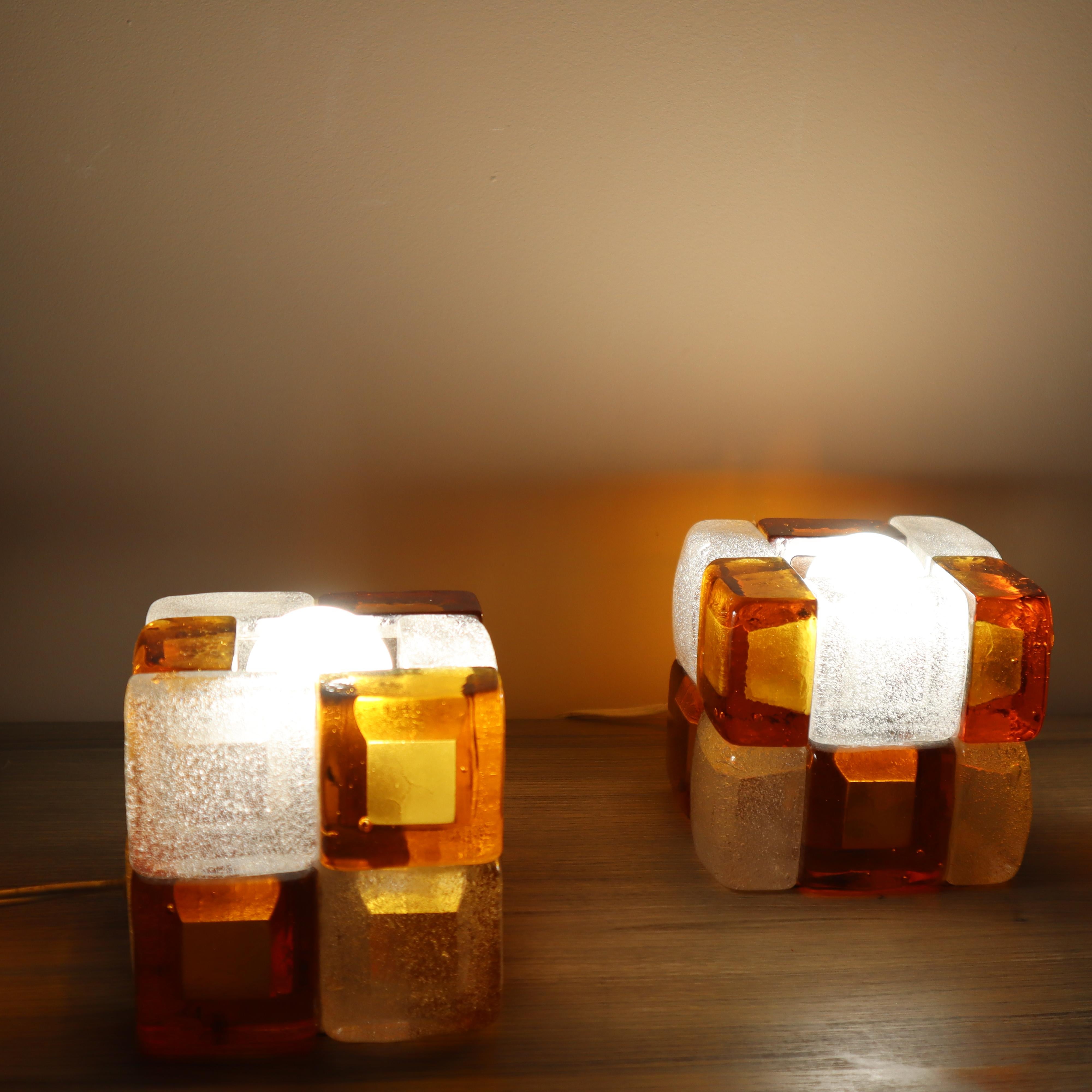 Albano Poli “Poliarte” Murano glass caramel table lamps 1960 Italy in vendita 3