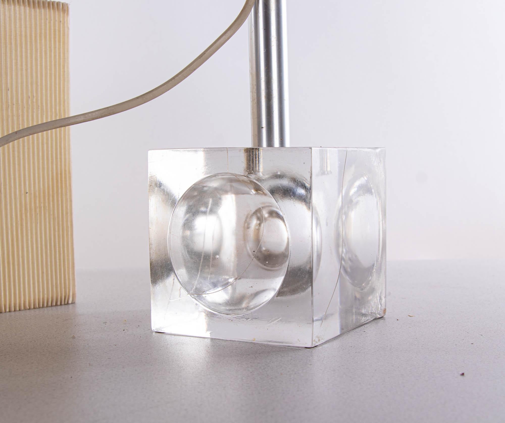 Italian Albano Poli / Poliarte Murano Ice Glass Cube Table Light, 1960s For Sale