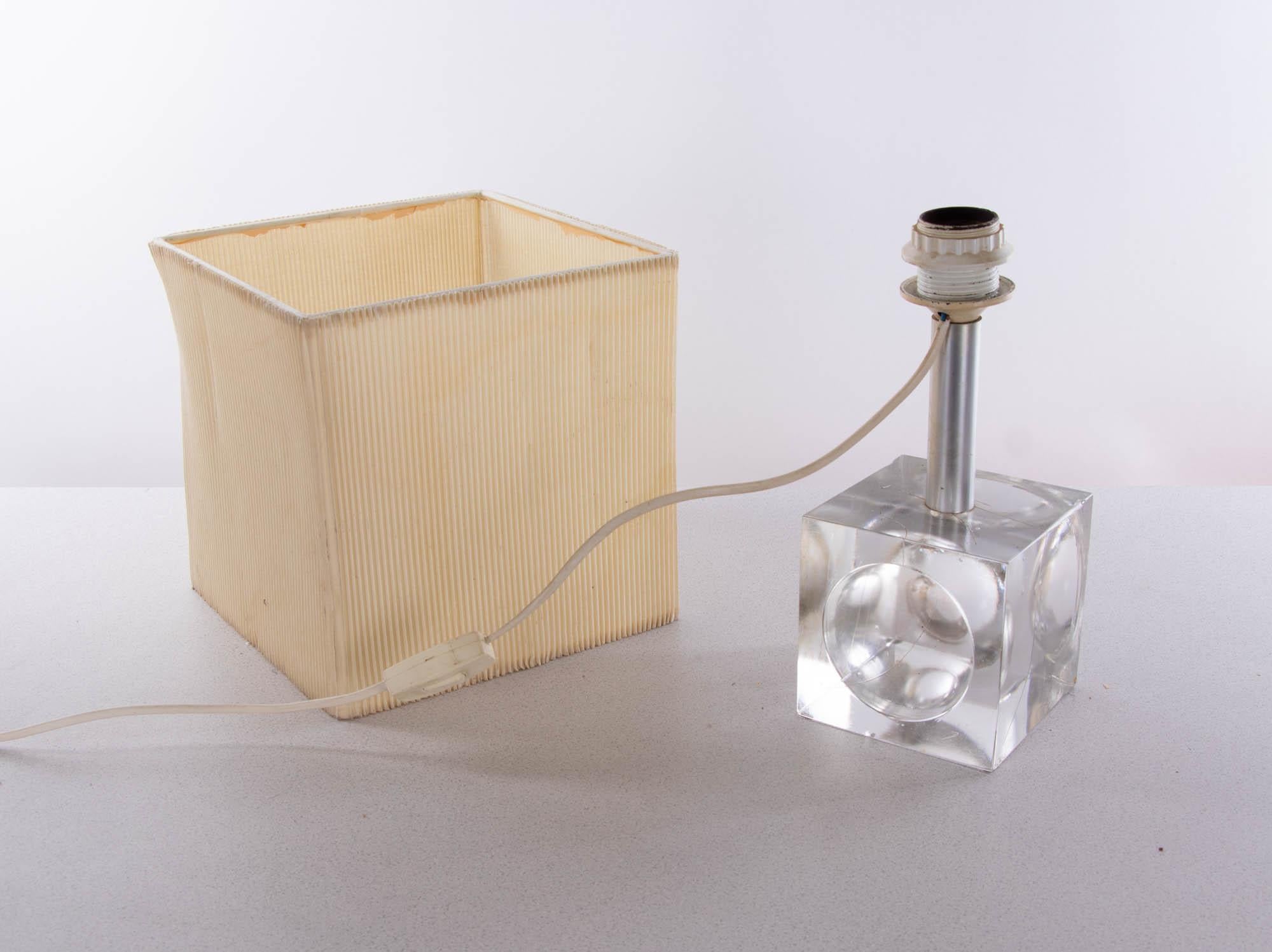 Albano Poli / Poliarte Murano Ice Glass Cube Table Light, 1960s In Good Condition For Sale In Niederdorfelden, Hessen