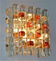 Albano Poli Poliarte Wall Light Sconce Murano Glass Amber Clear 1960s Mazzega
