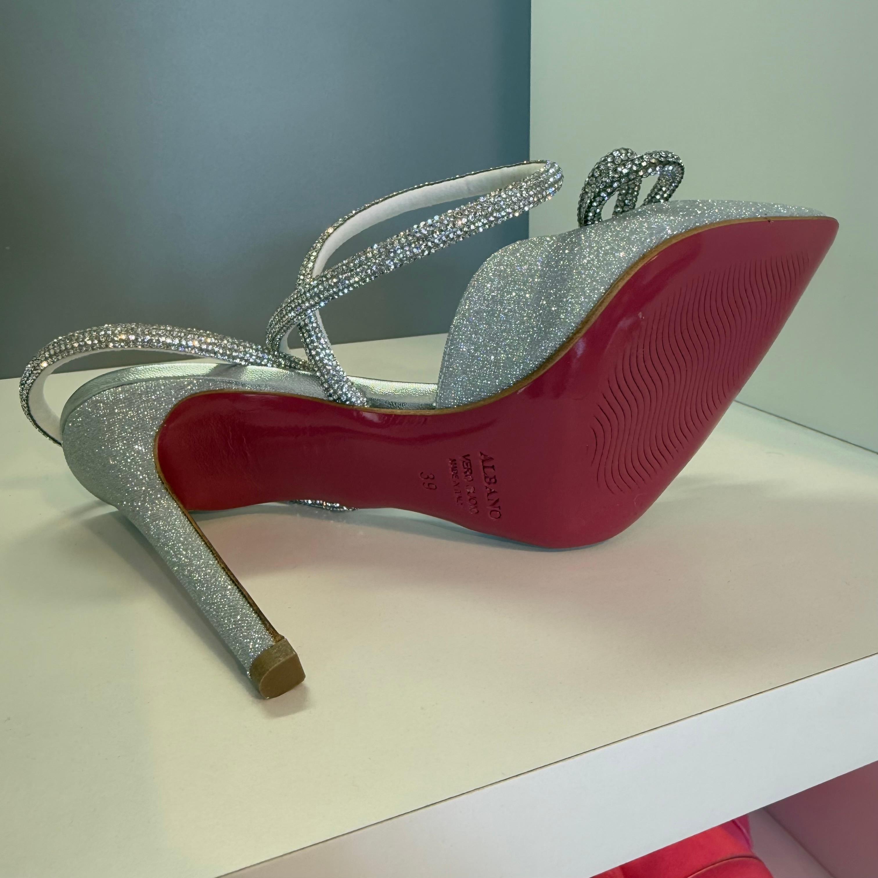 Albano Italien Silber- und Strass-Hohe Schuhe IT 39 im Angebot 3