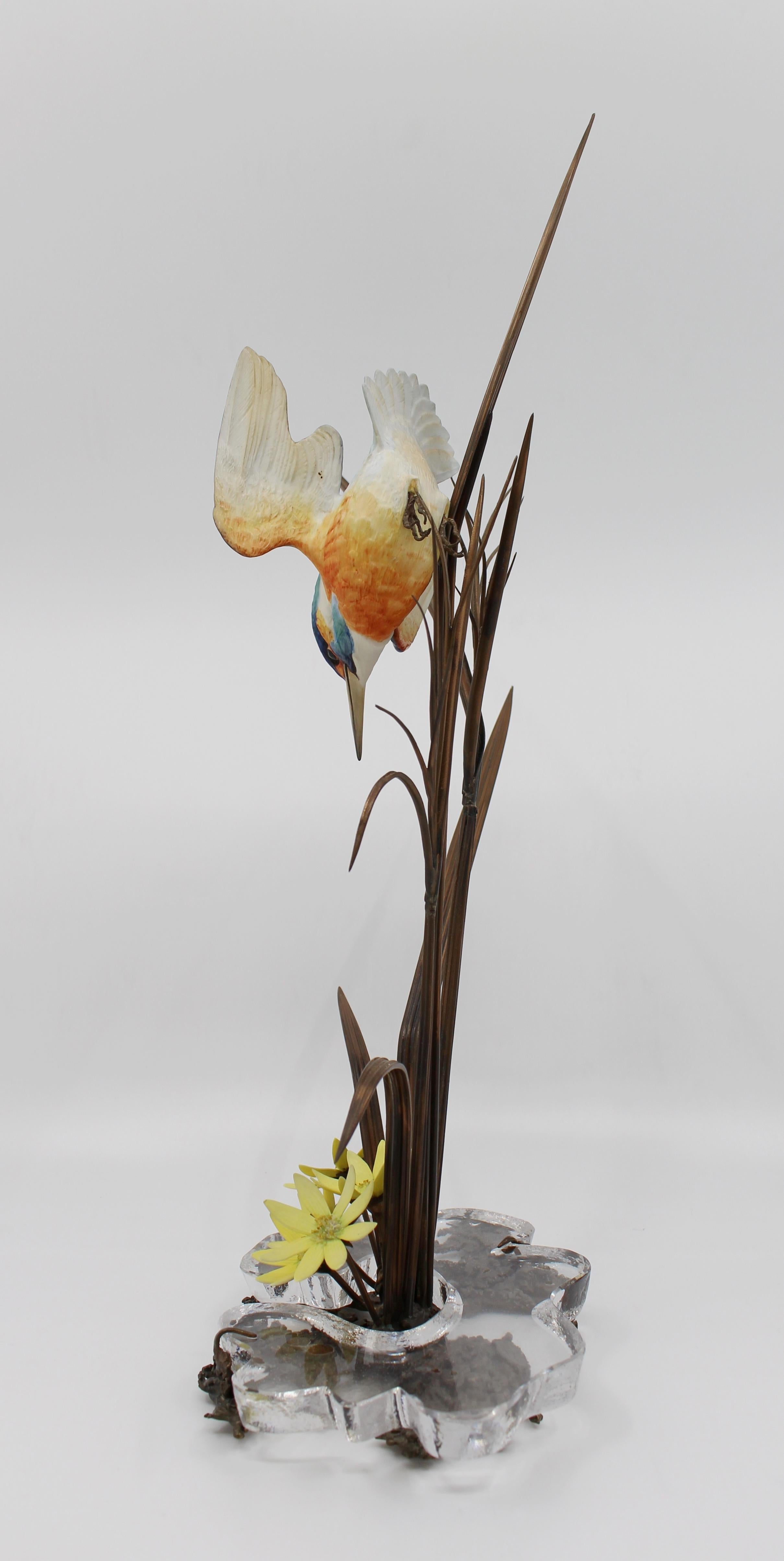 20th Century Albany Kingfisher Sculpture Porcelain Bronze and Rock Crystal
