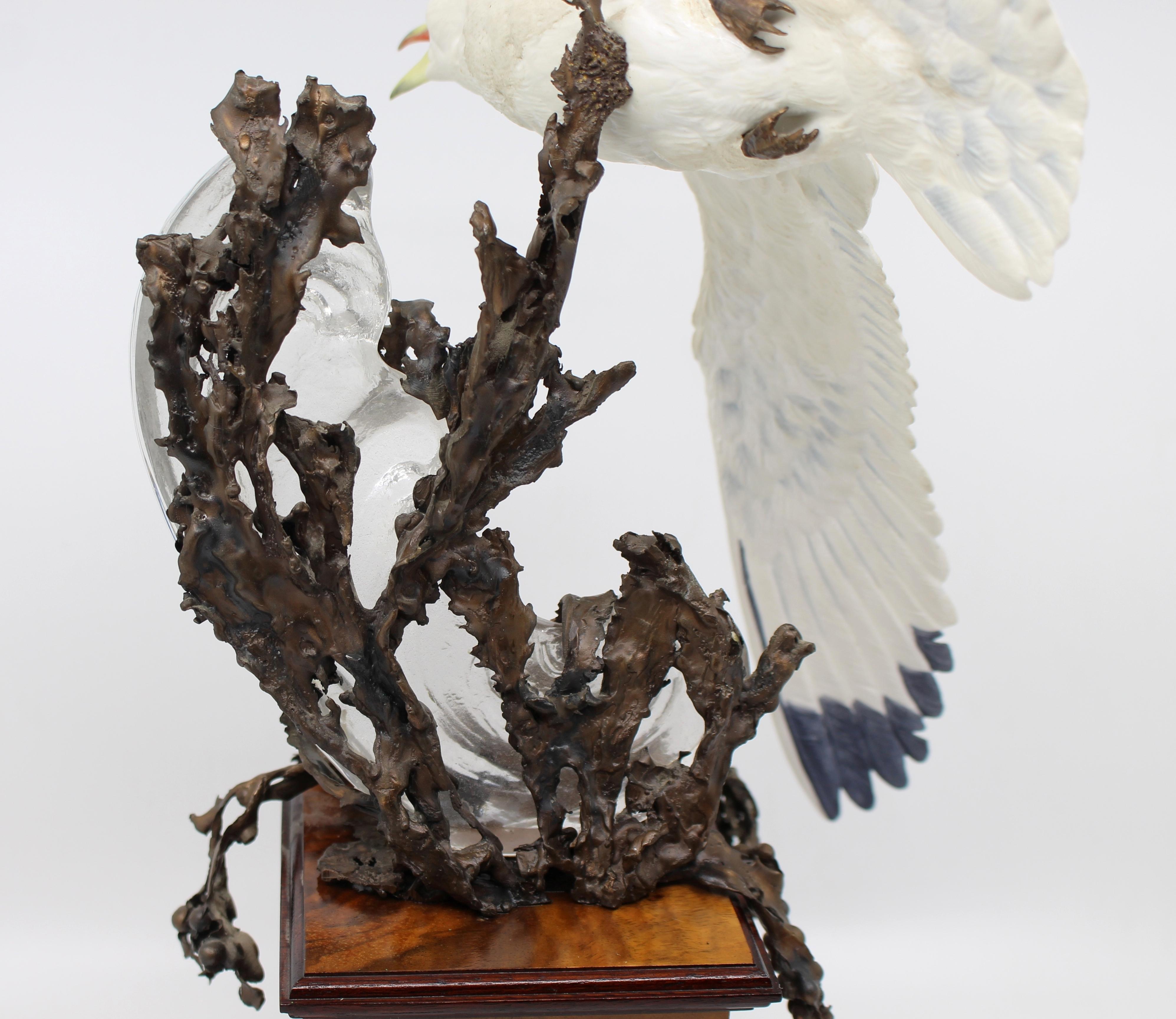Albany Limited Edition Kittiwake Sculpture Porcelain on Bronze and Rock Crystal For Sale 6