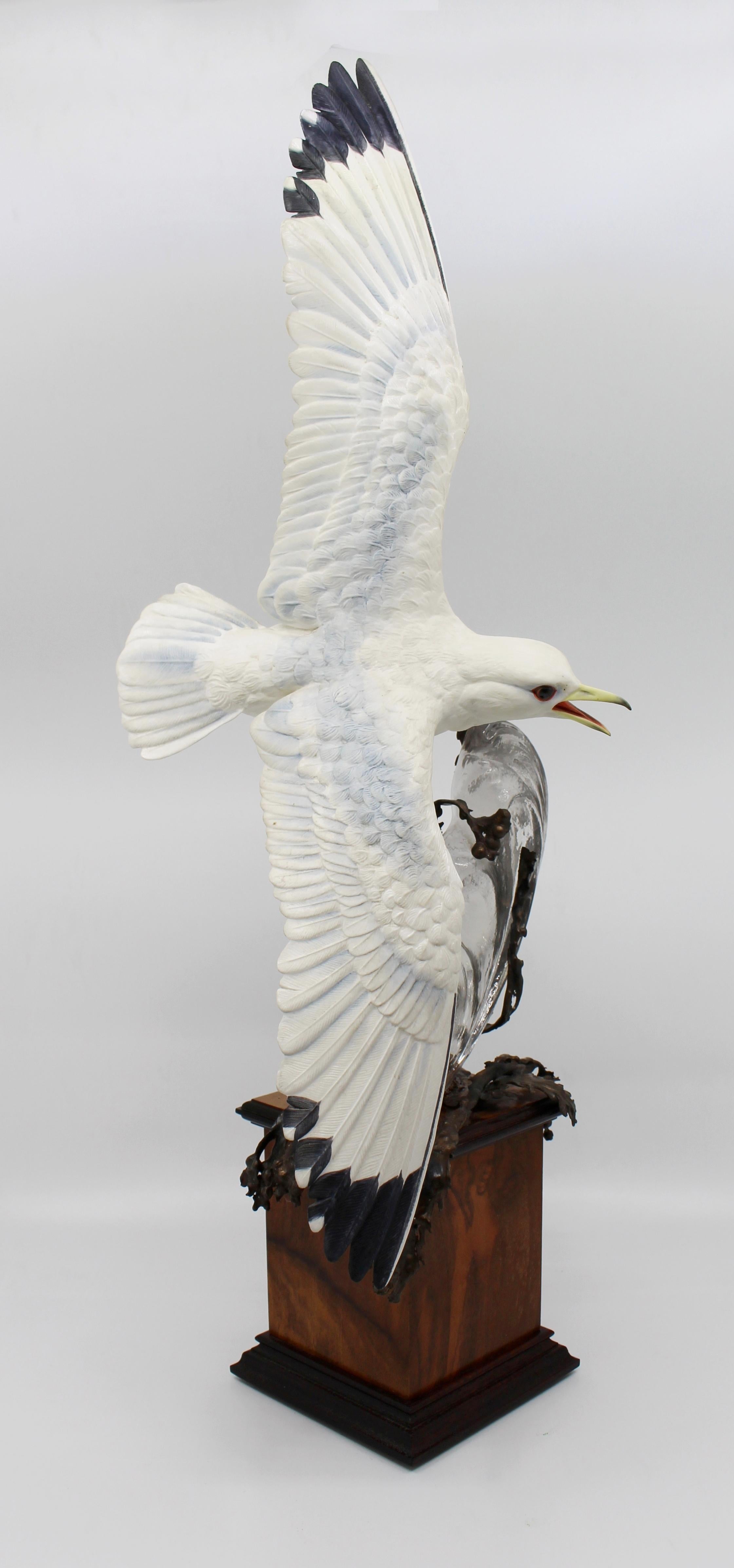British Albany Limited Edition Kittiwake Sculpture Porcelain on Bronze and Rock Crystal For Sale