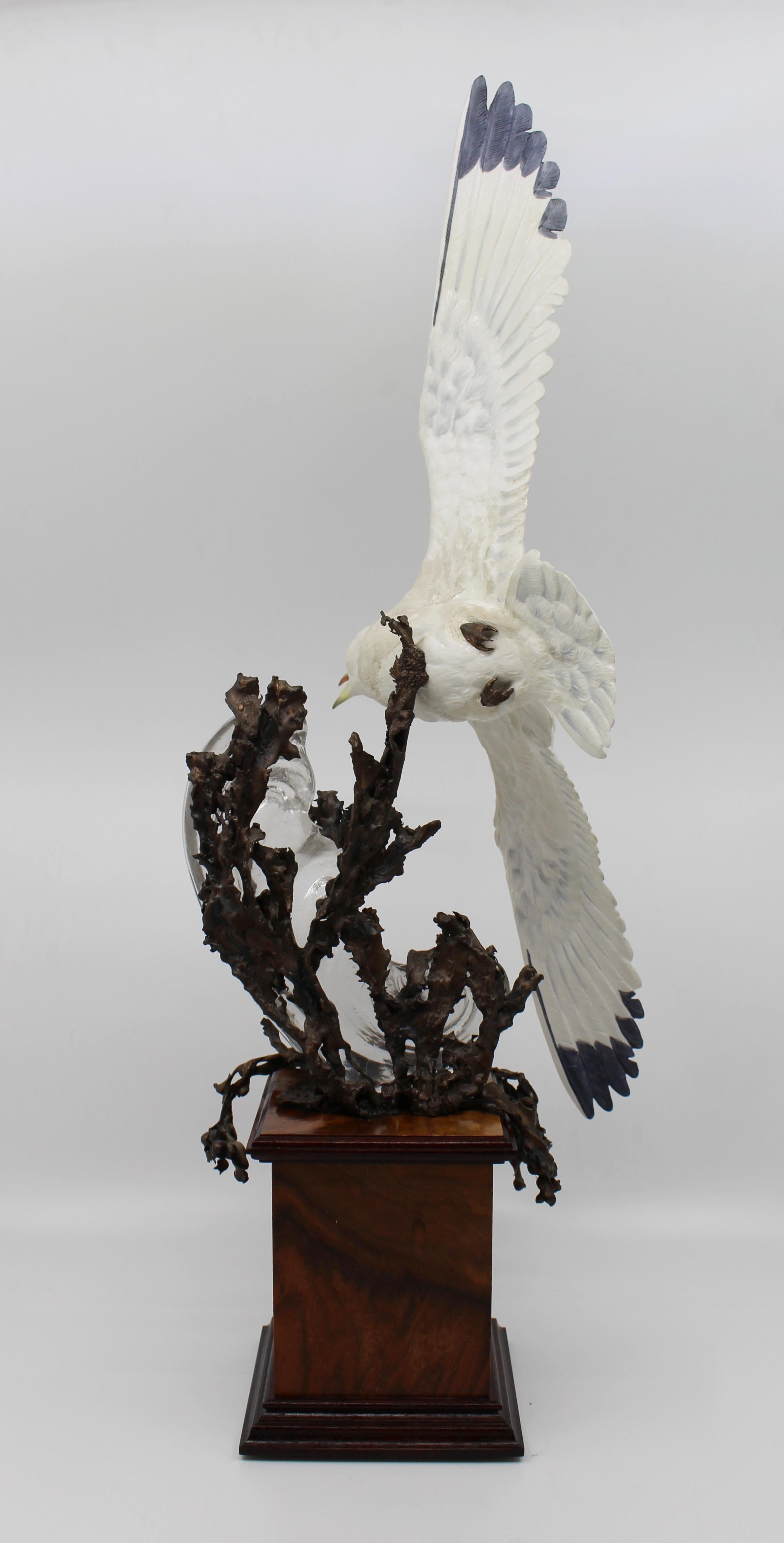 20th Century Albany Limited Edition Kittiwake Sculpture Porcelain on Bronze and Rock Crystal For Sale