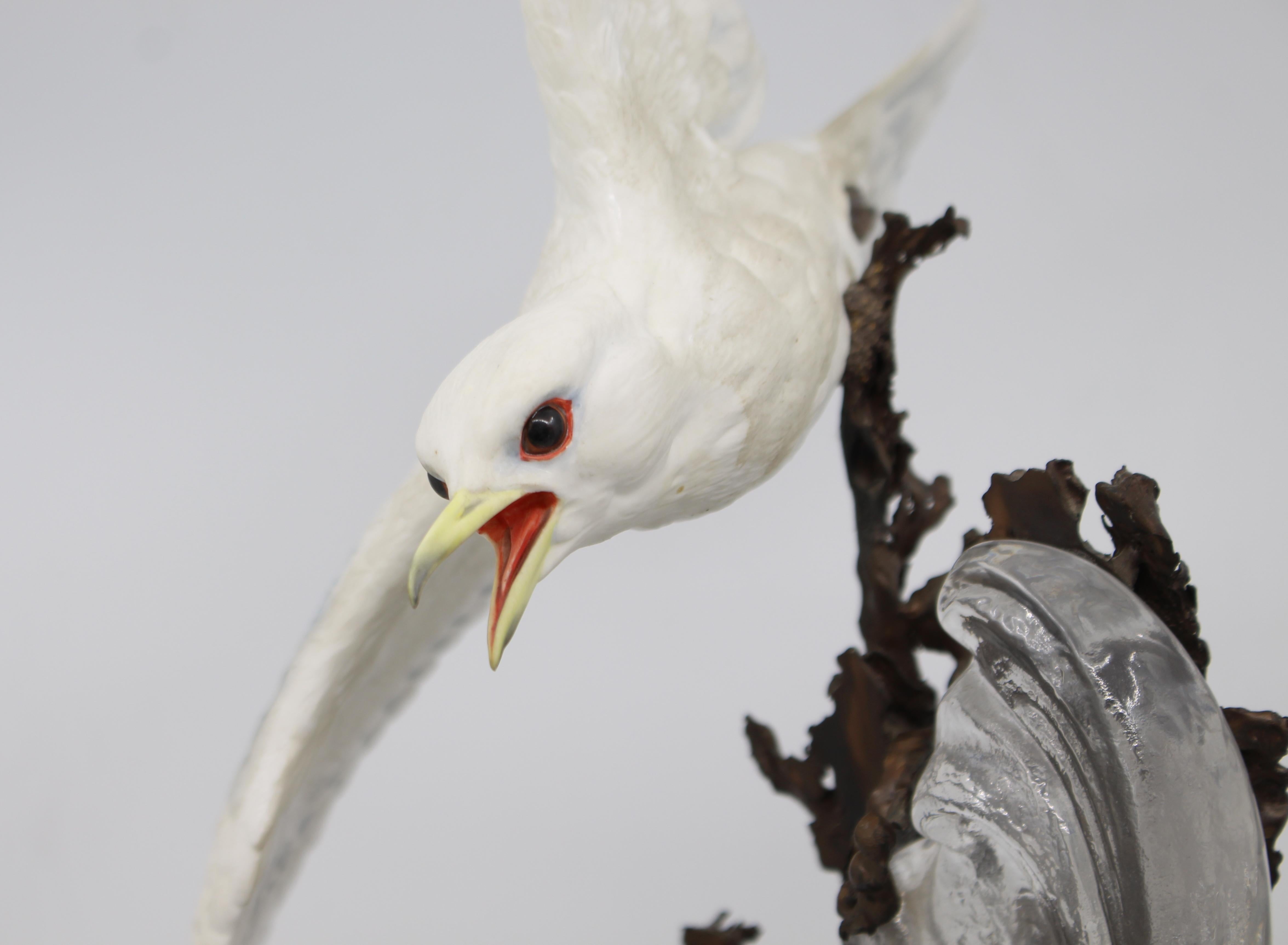 Albany Limited Edition Kittiwake Sculpture Porcelain on Bronze and Rock Crystal For Sale 3