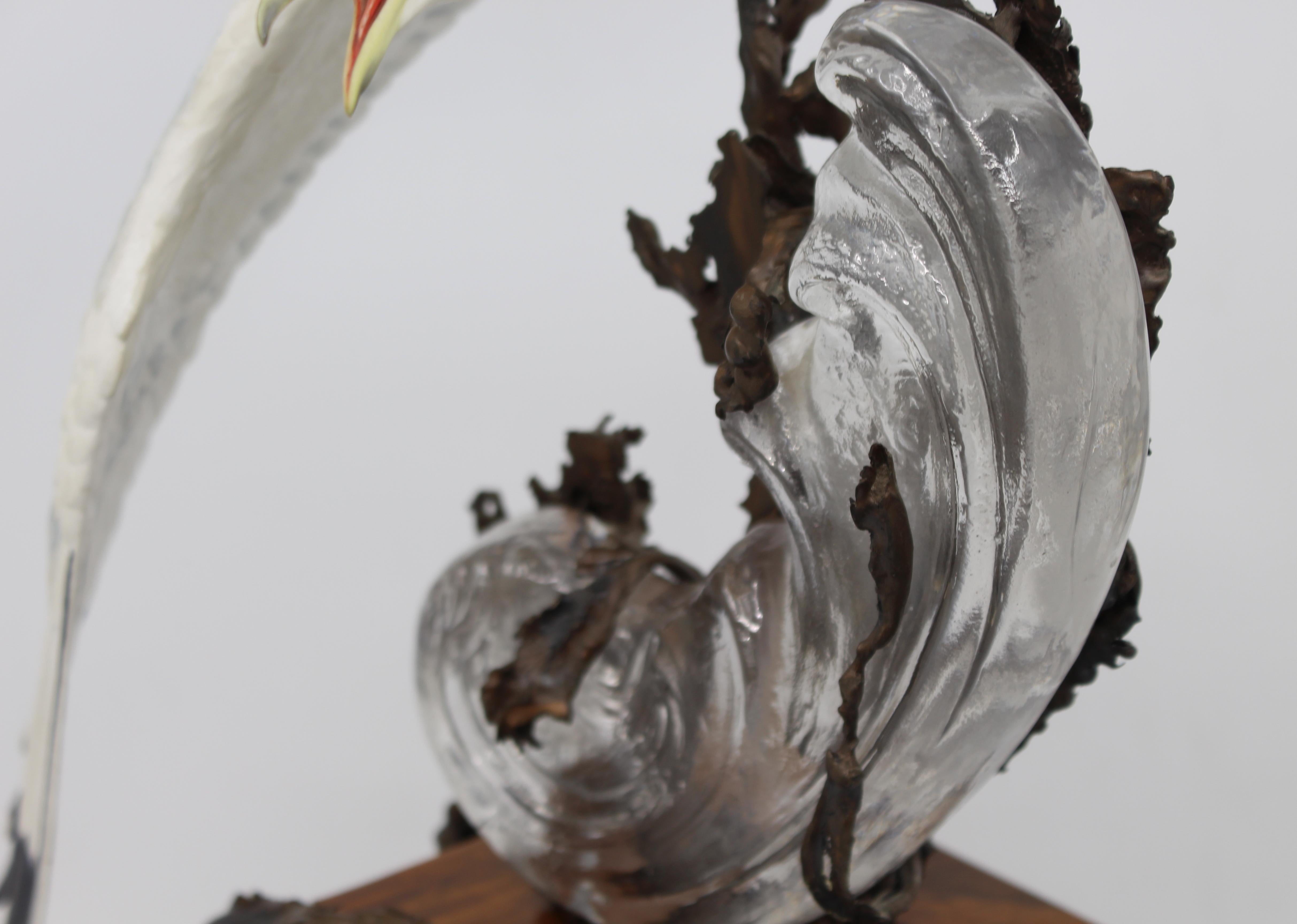 Albany Limited Edition Kittiwake Sculpture Porcelain on Bronze and Rock Crystal For Sale 4