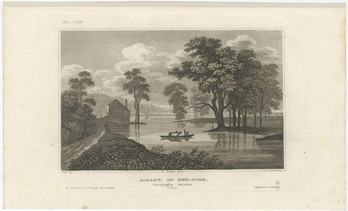 Albany New York Hudson River View – Antique Steel Engraving 19th Century