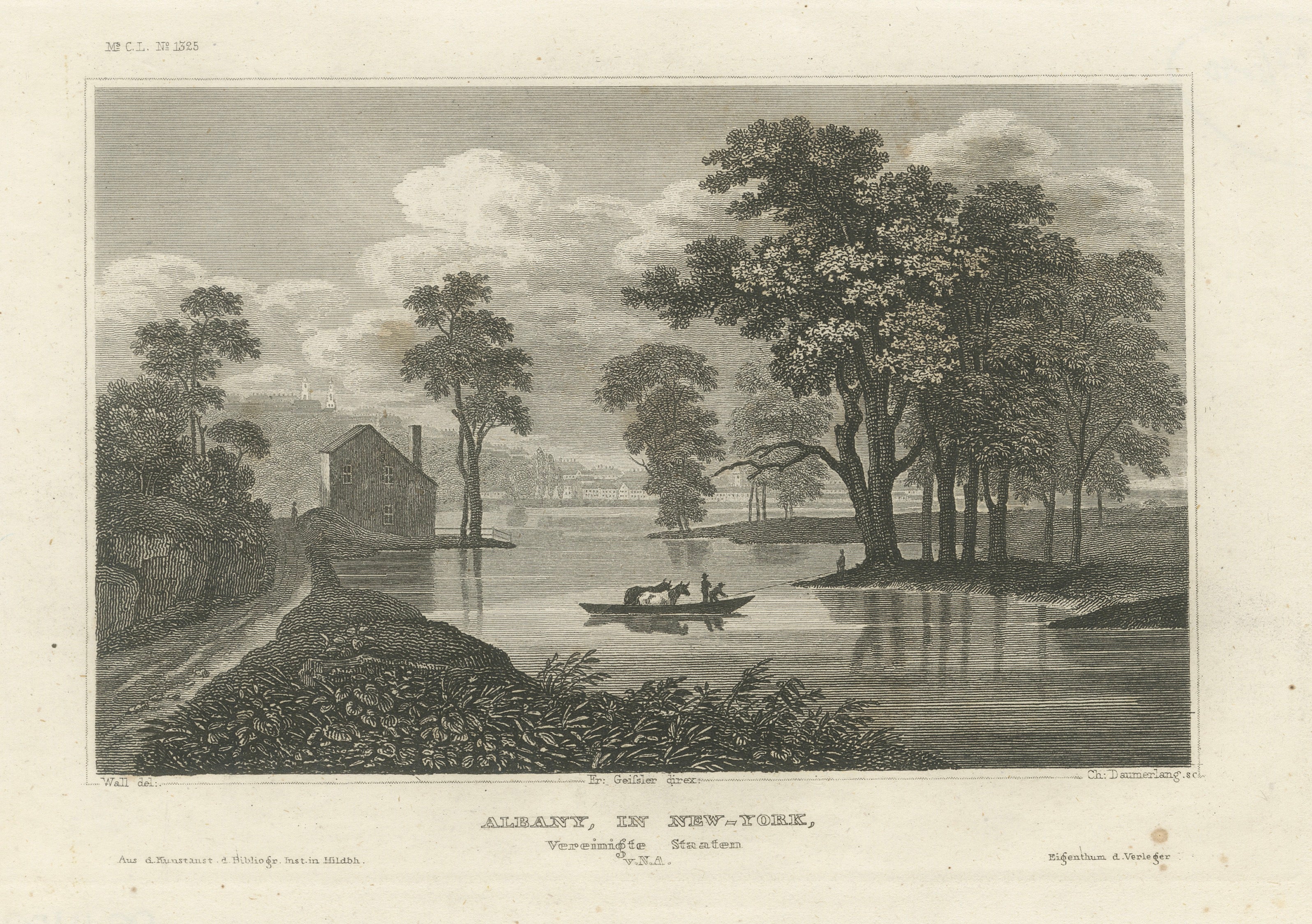 Albany New York Hudson River View – Antique Steel Engraving 19th Century For Sale