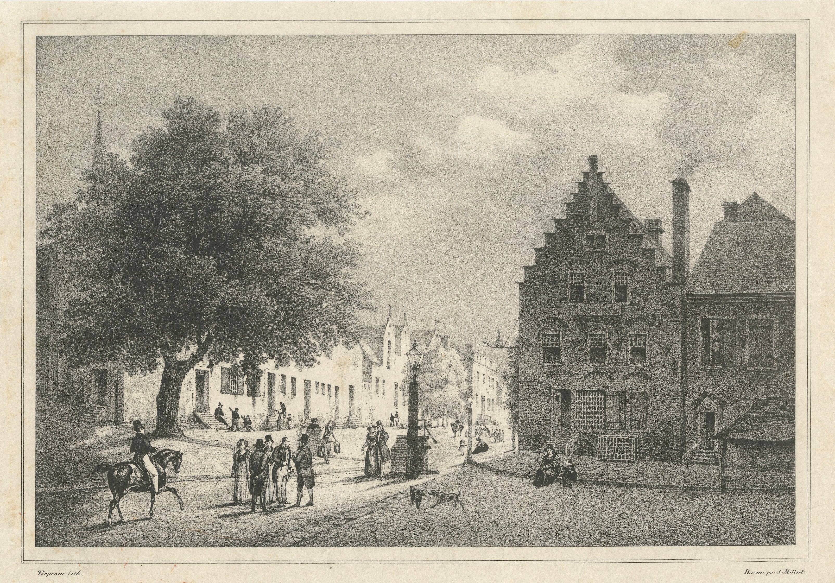 Albany, New York Street View, Original Lithograph after Tirpenne, c. 1840 For Sale
