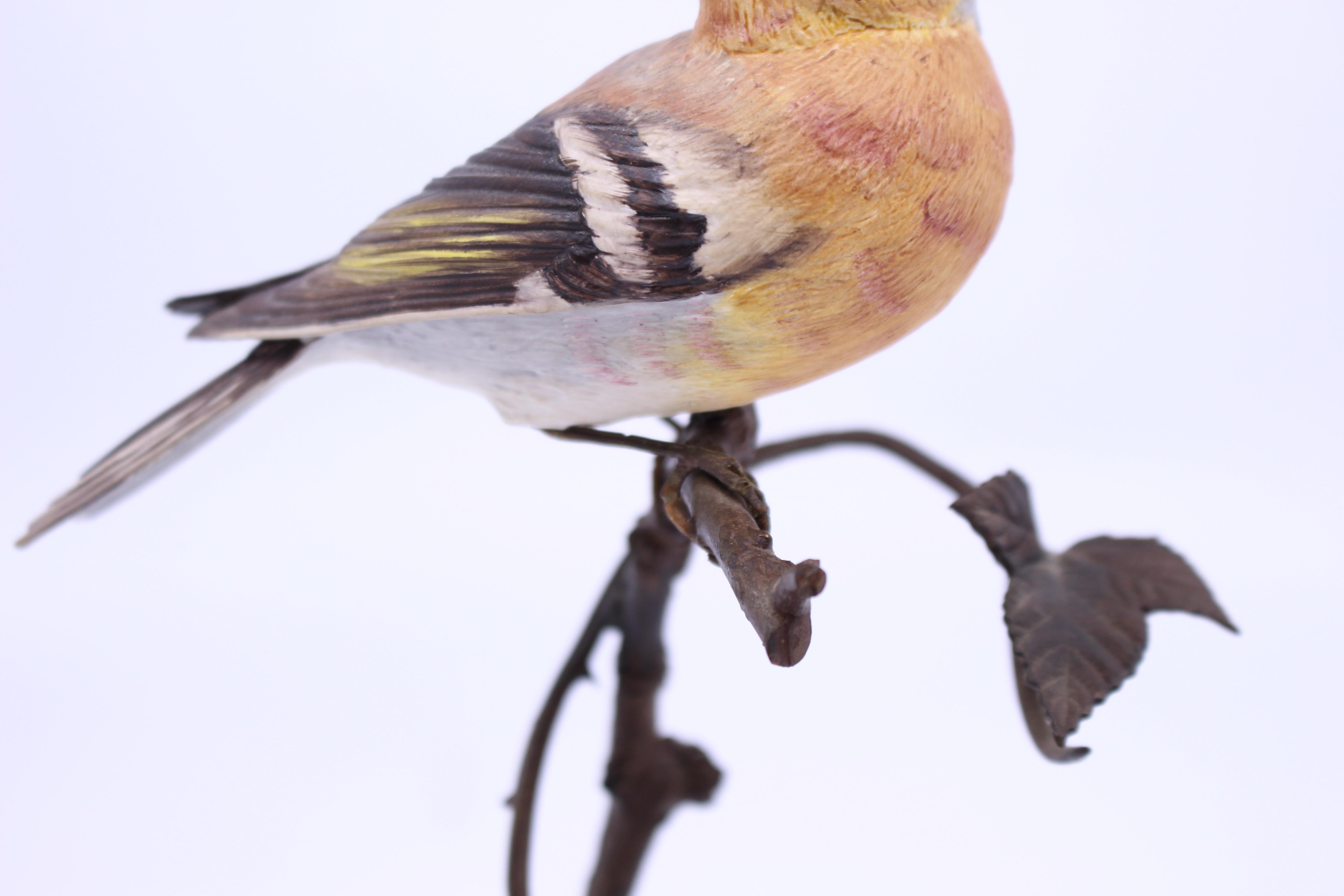 Hand-Crafted Albany Worcester County Birds Porcelain & Bronze Chaffinch For Sale