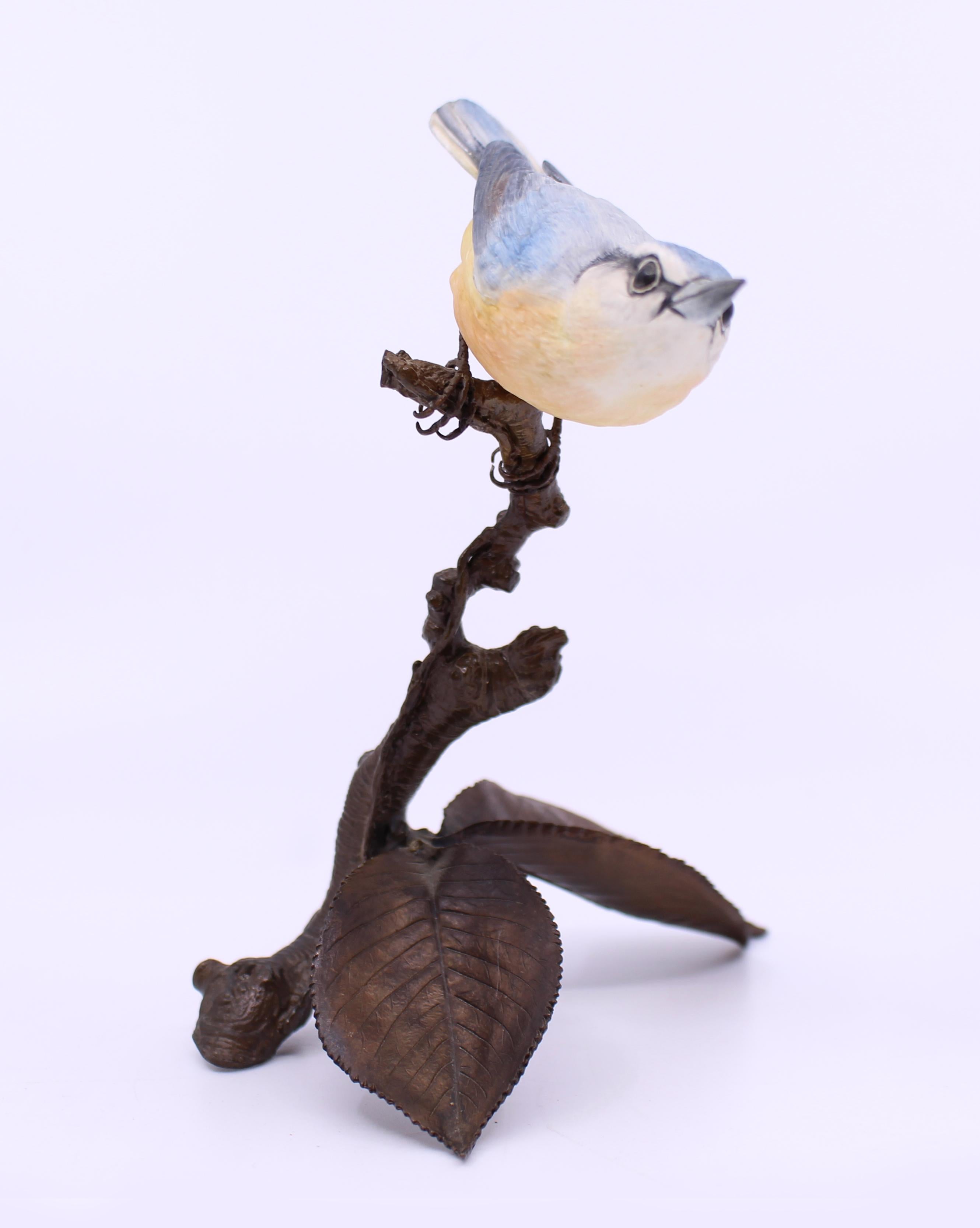 British Albany Worcester County Birds Porcelain & Bronze Nuthatch For Sale