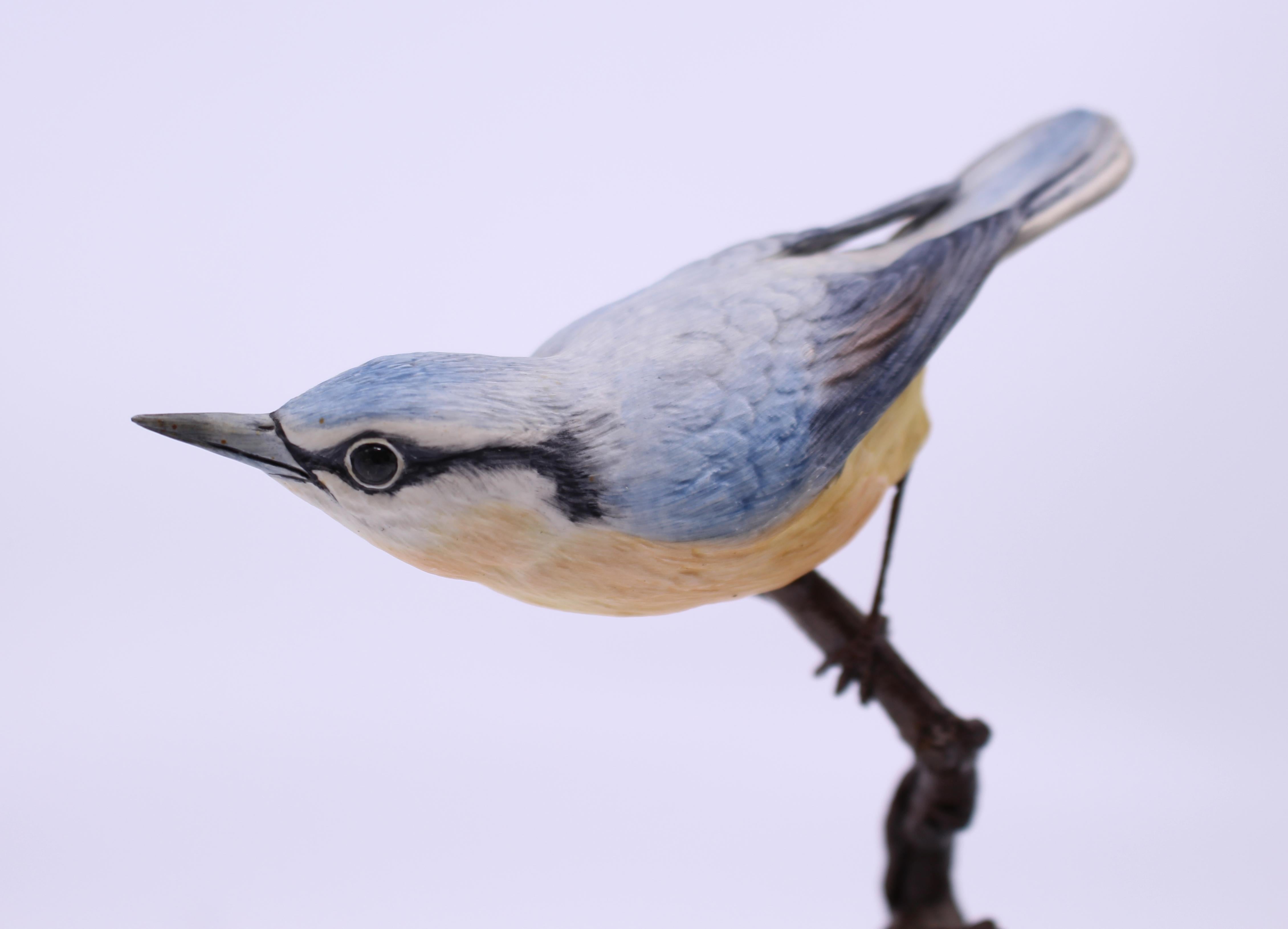 20th Century Albany Worcester County Birds Porcelain & Bronze Nuthatch For Sale