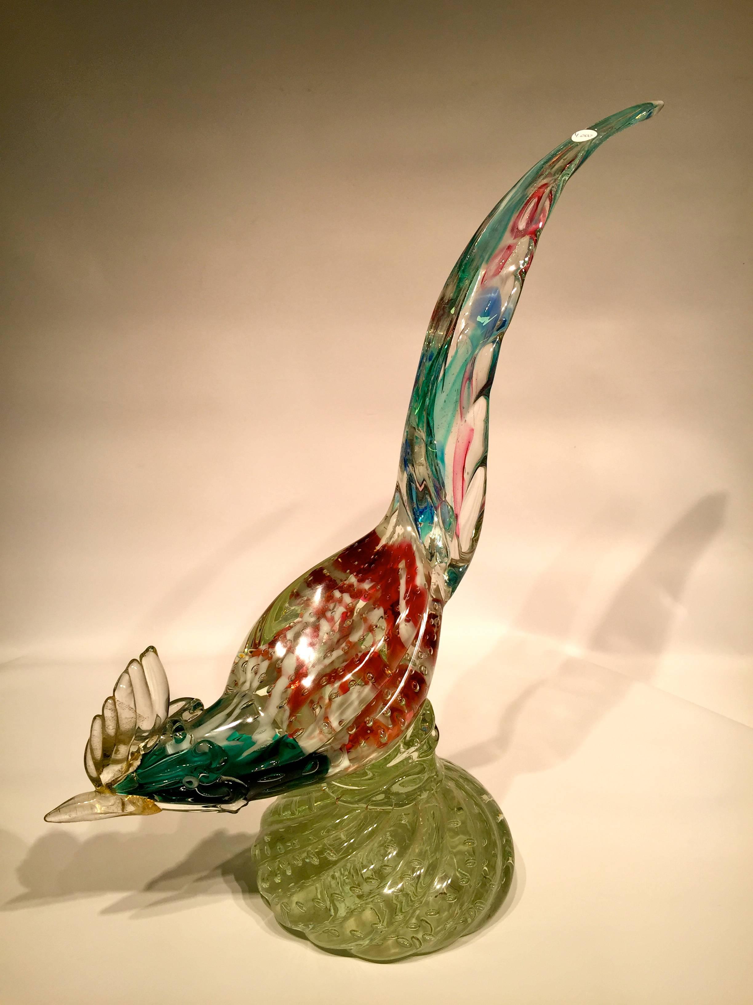 Albarelli 1950 multi-color cock in Murano glass with gold leaf.