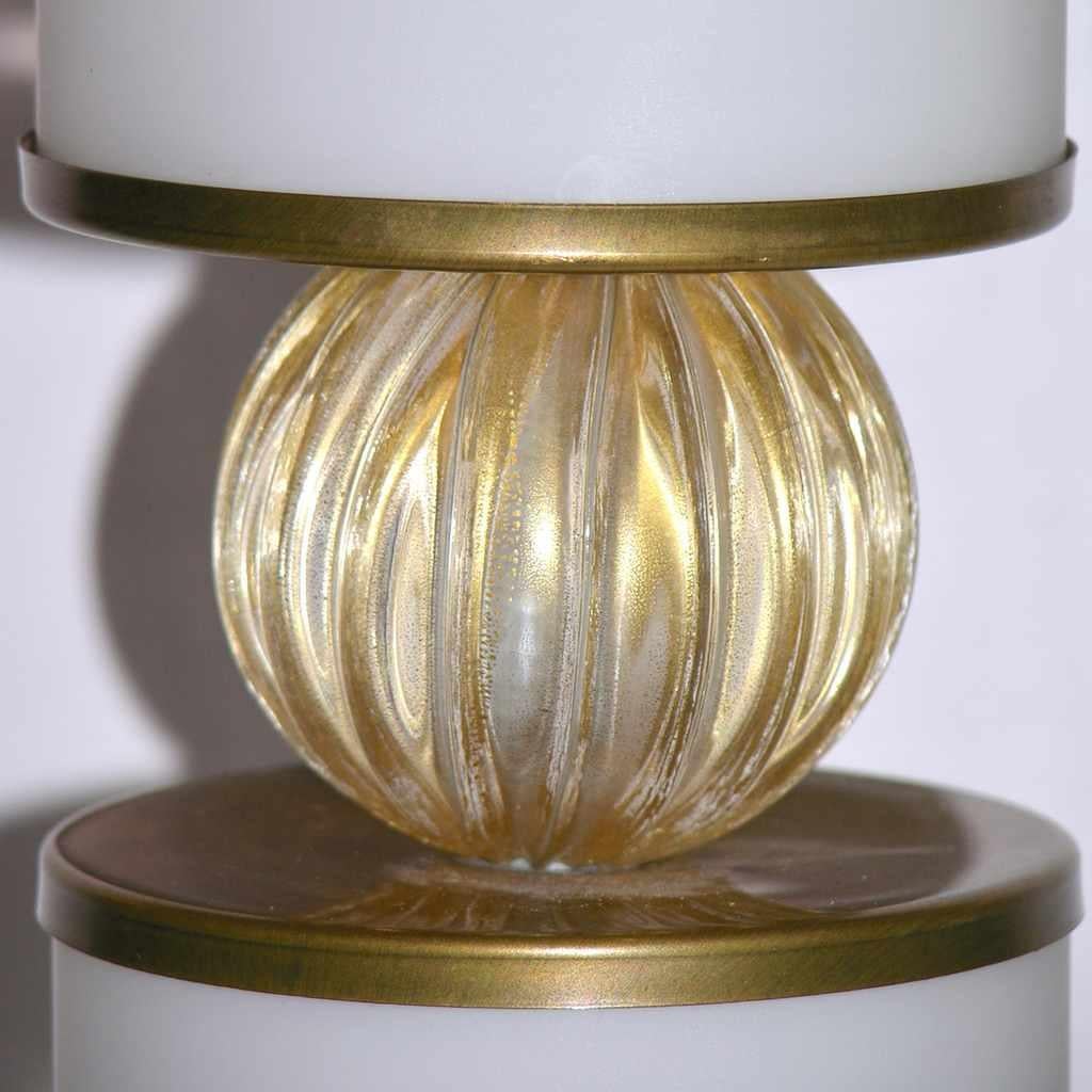Albarelli Pair of Tall Matte White and Gold Murano Glass Lamps, circa 1960 For Sale 1
