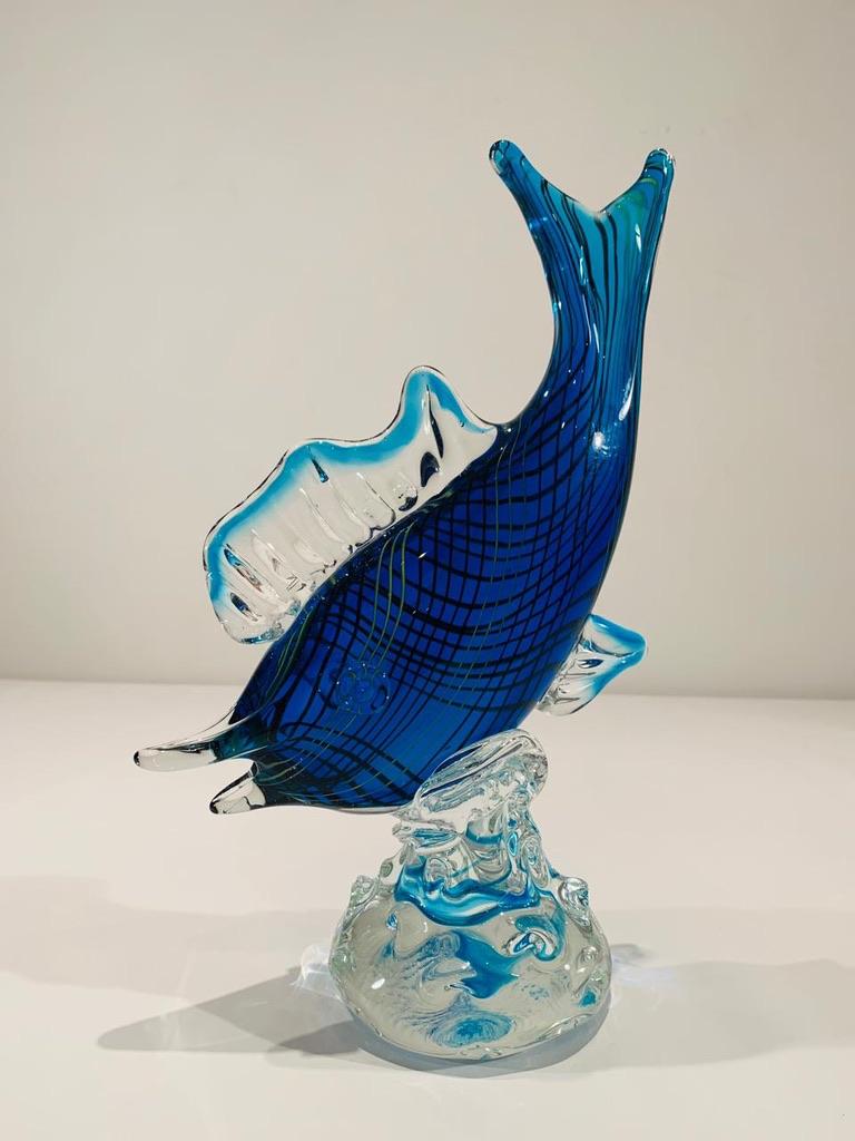 Incroyable verre de Murano ALBARELLI représentant un poisson bleu circa 1950