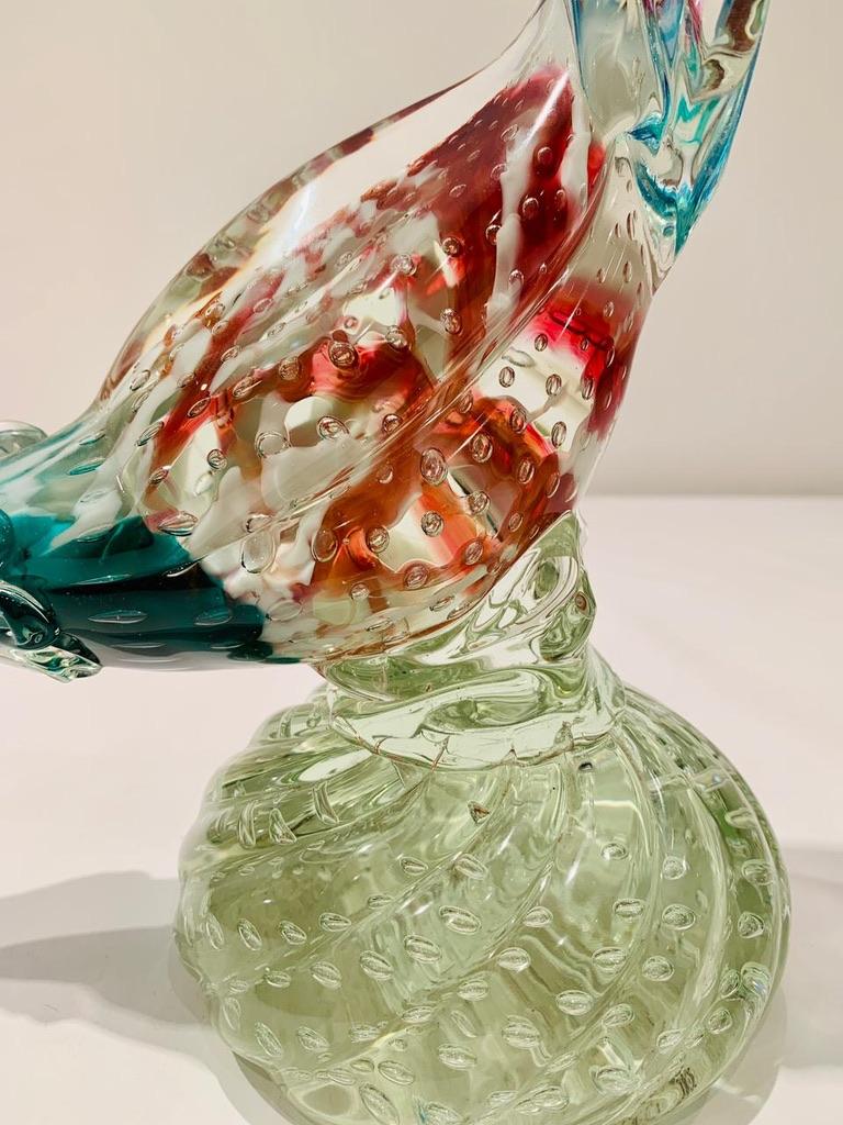 Mid-Century Modern Albarelli Murano glass multicolor with bubbles circa 1950 cock. For Sale