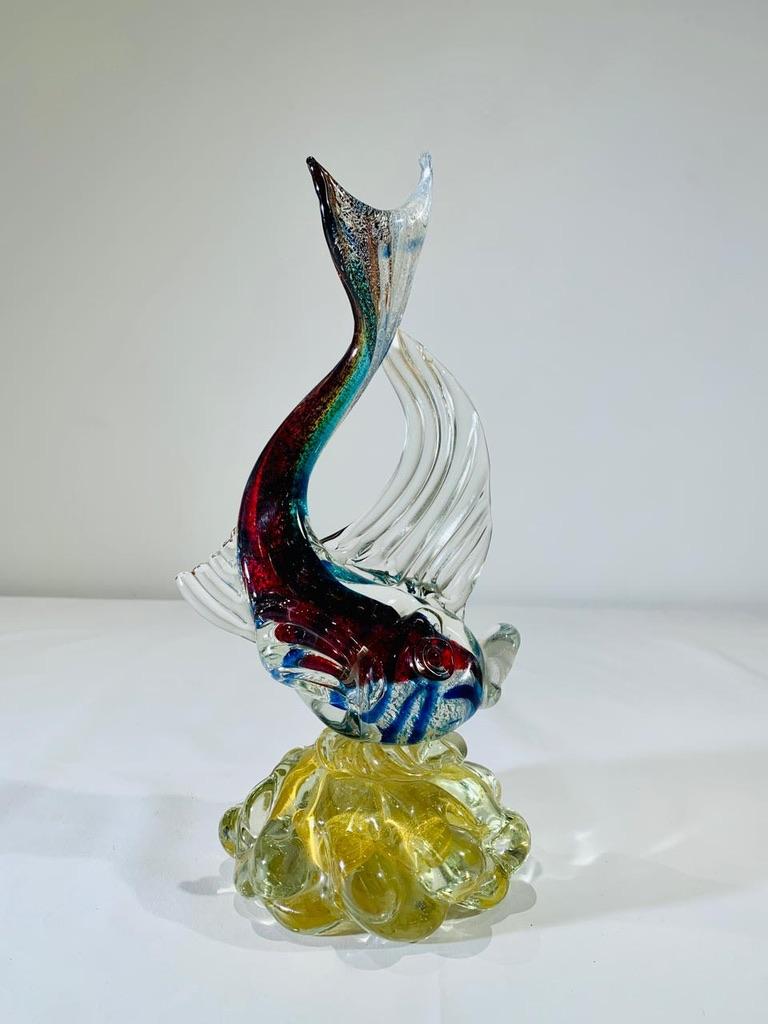 Incredible ALBARELLI Murano glass multicolor with silver and gold circa 1950 fish.