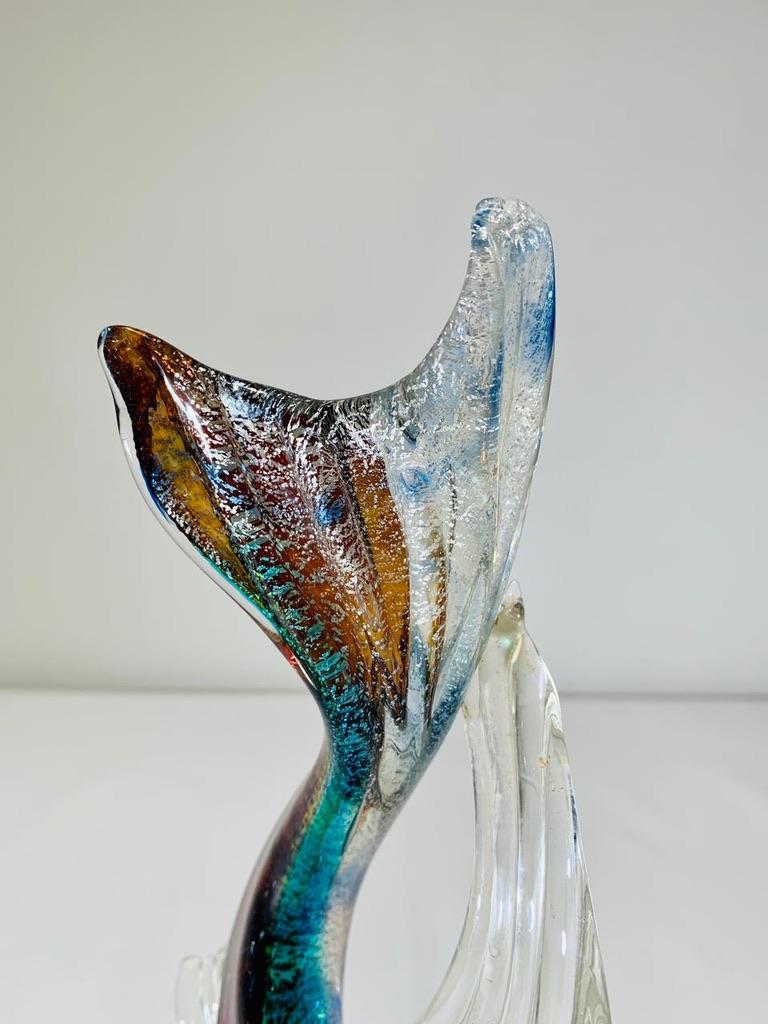 Mid-20th Century Albarelli Murano glass multicolor with silver and gold circa 1950 fish. For Sale