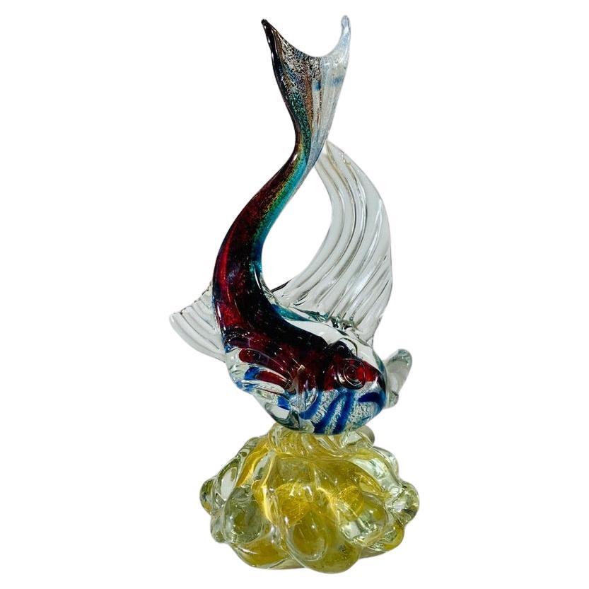 Albarelli Murano glass multicolor with silver and gold circa 1950 fish. For Sale