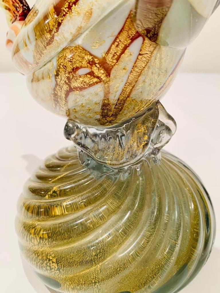 Mid-20th Century Albarelli style Murano glass multicolor with air bubbles and gold 1950 cock. For Sale
