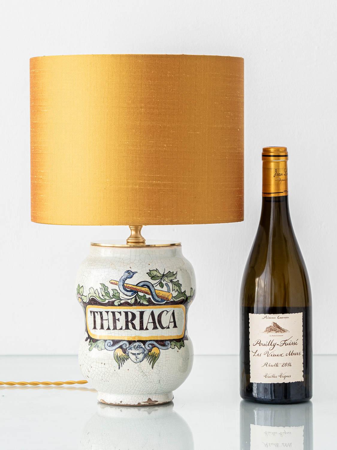 Glazed Albarello Table Lamp, 19th Century Italian Majolica in Renaissance Revival Style For Sale