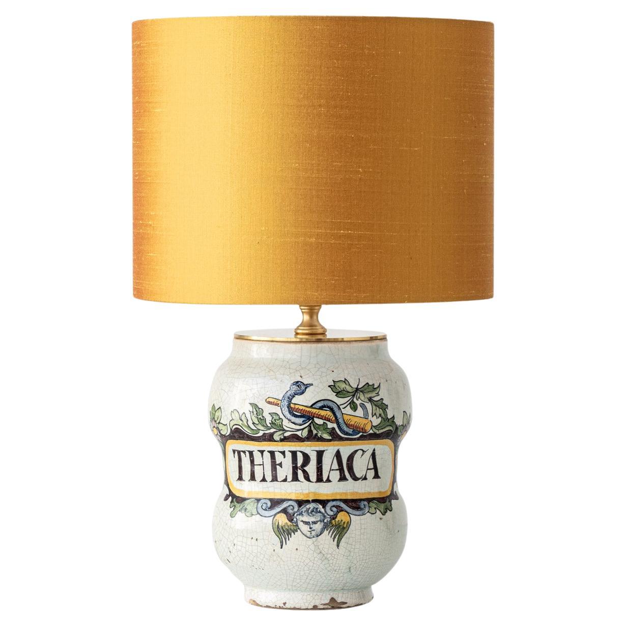 Albarello Table Lamp, 19th Century Italian Majolica in Renaissance Revival Style For Sale
